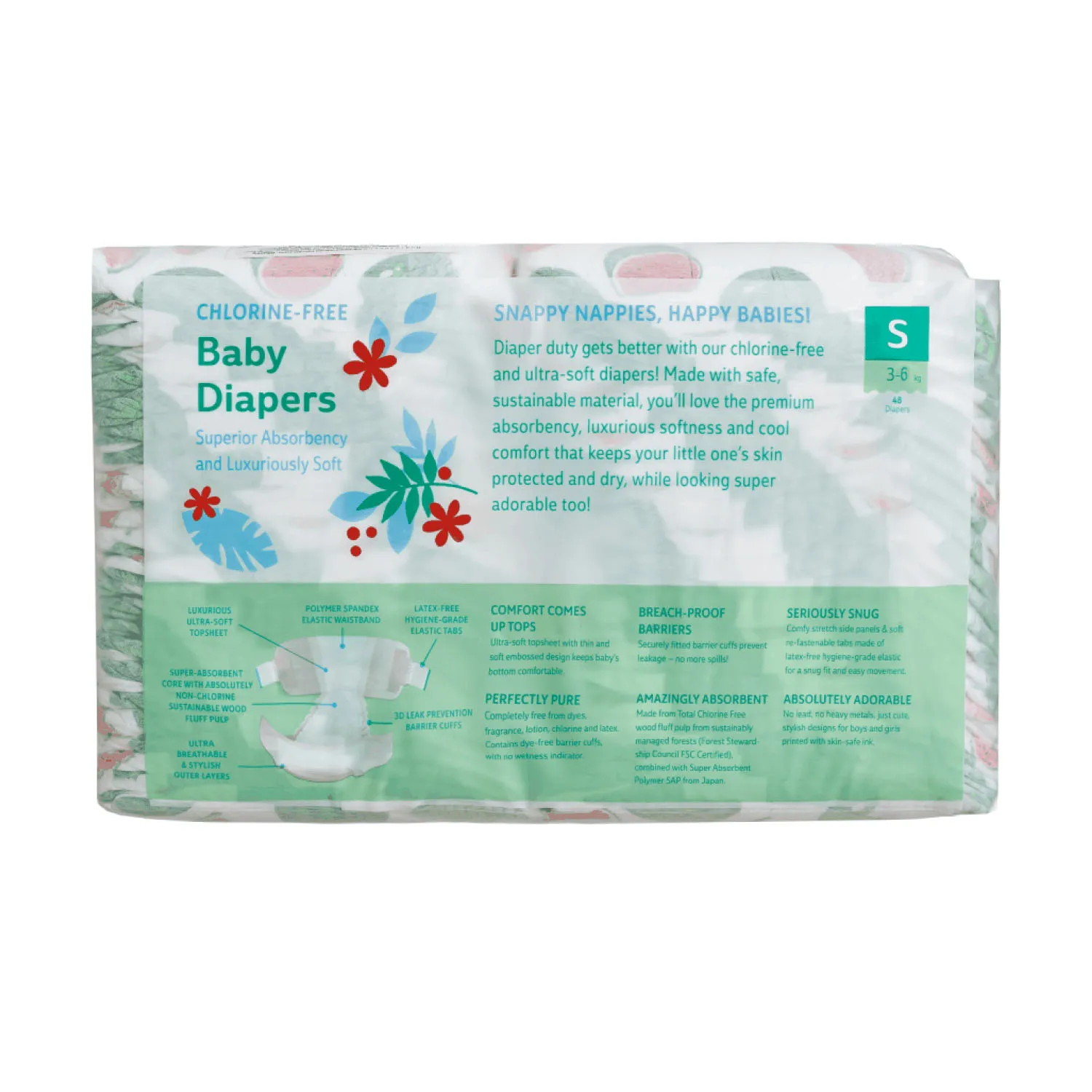 Подгузники Offspring S 3-6 кг Арбузы 48 шт OF01S48WML