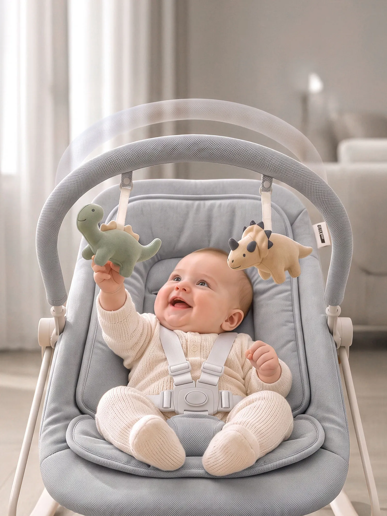 Шезлонг-качалка UNIX Kids Dino Серый (Grey) BBOUNCERDINOGY. Изображение 25