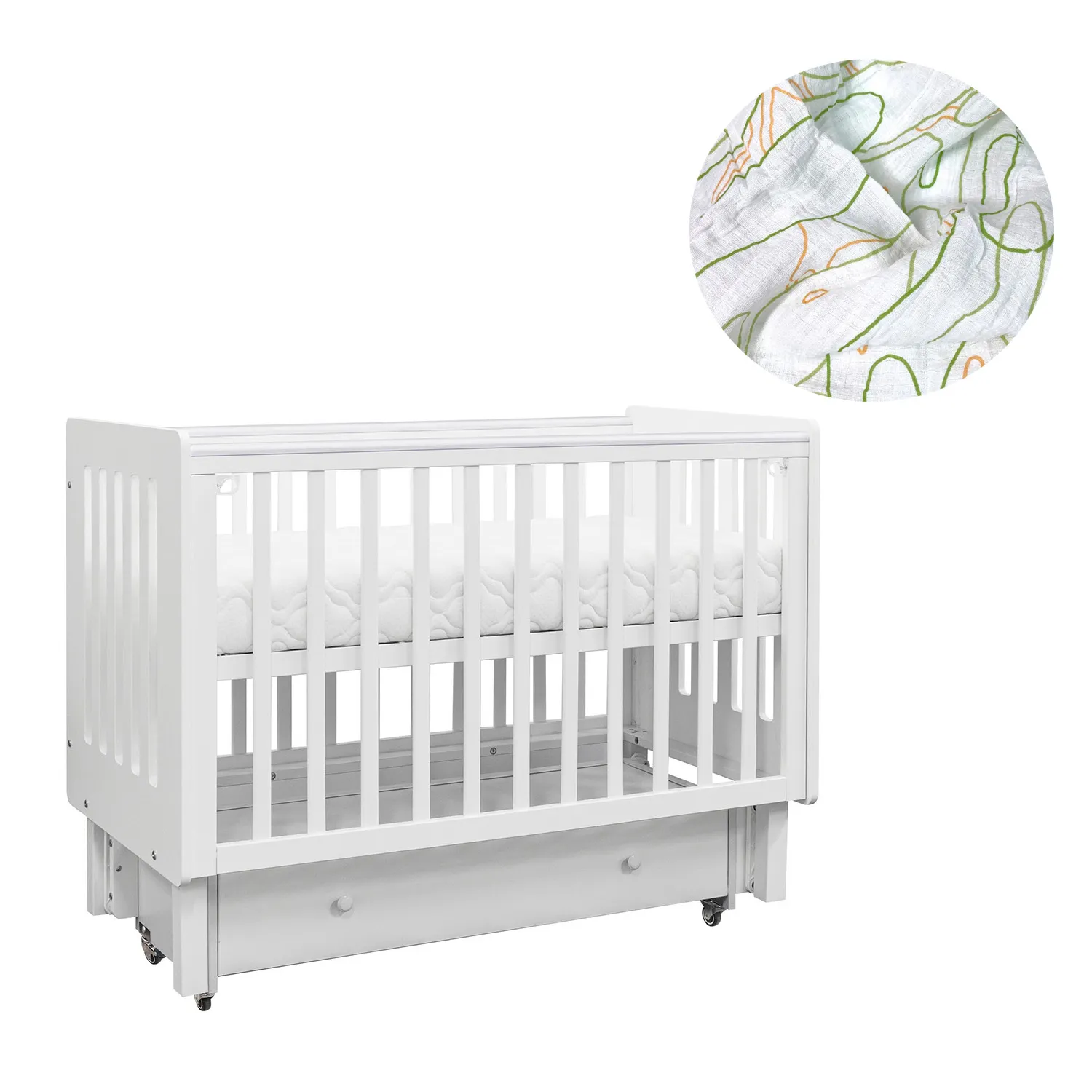 Кровать ANTEMI Mari 120х60 НИК 14 + ящик-маятник + Пеленка Qwhimsy "Сафари" QSB072