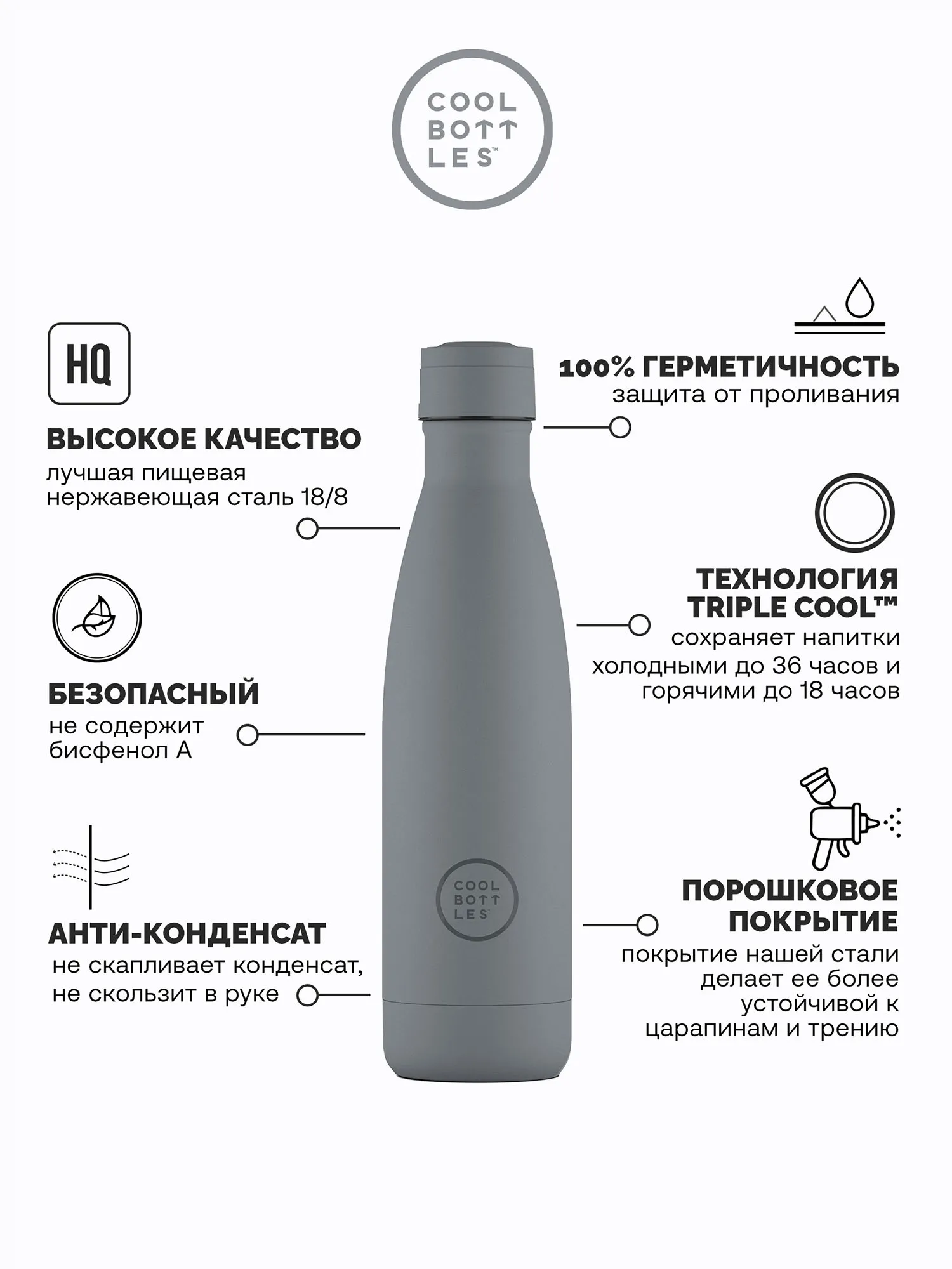 Термос-термобутылка Cool Bottles Pastel Grey 500 мл