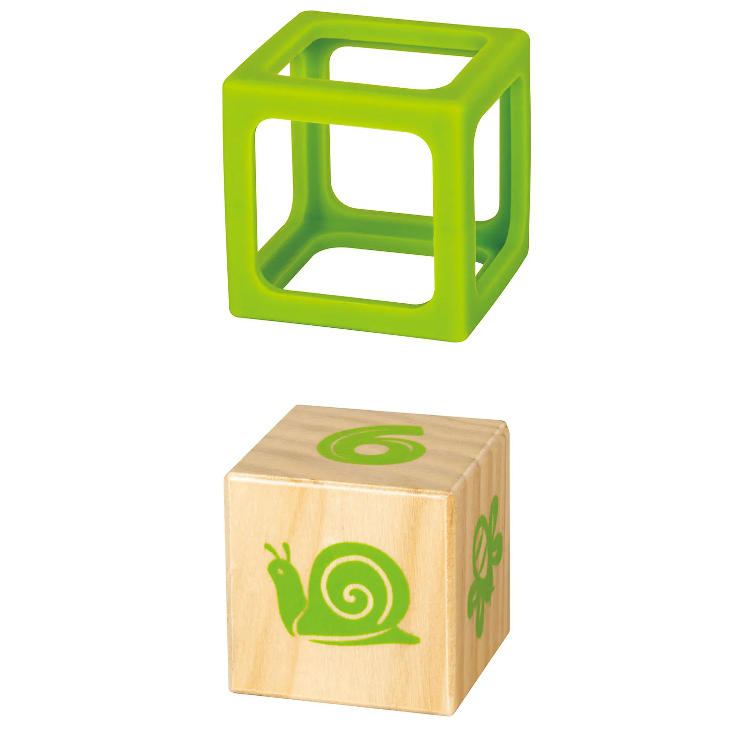 Кубики деревянные HAPE в силиконовых чехлах 4 шт E0132_HP