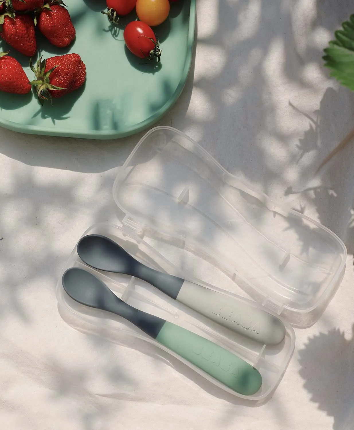 Набор двухцветных ложек Beaba силиконовых в футляре 2 шт от 4 месяцев