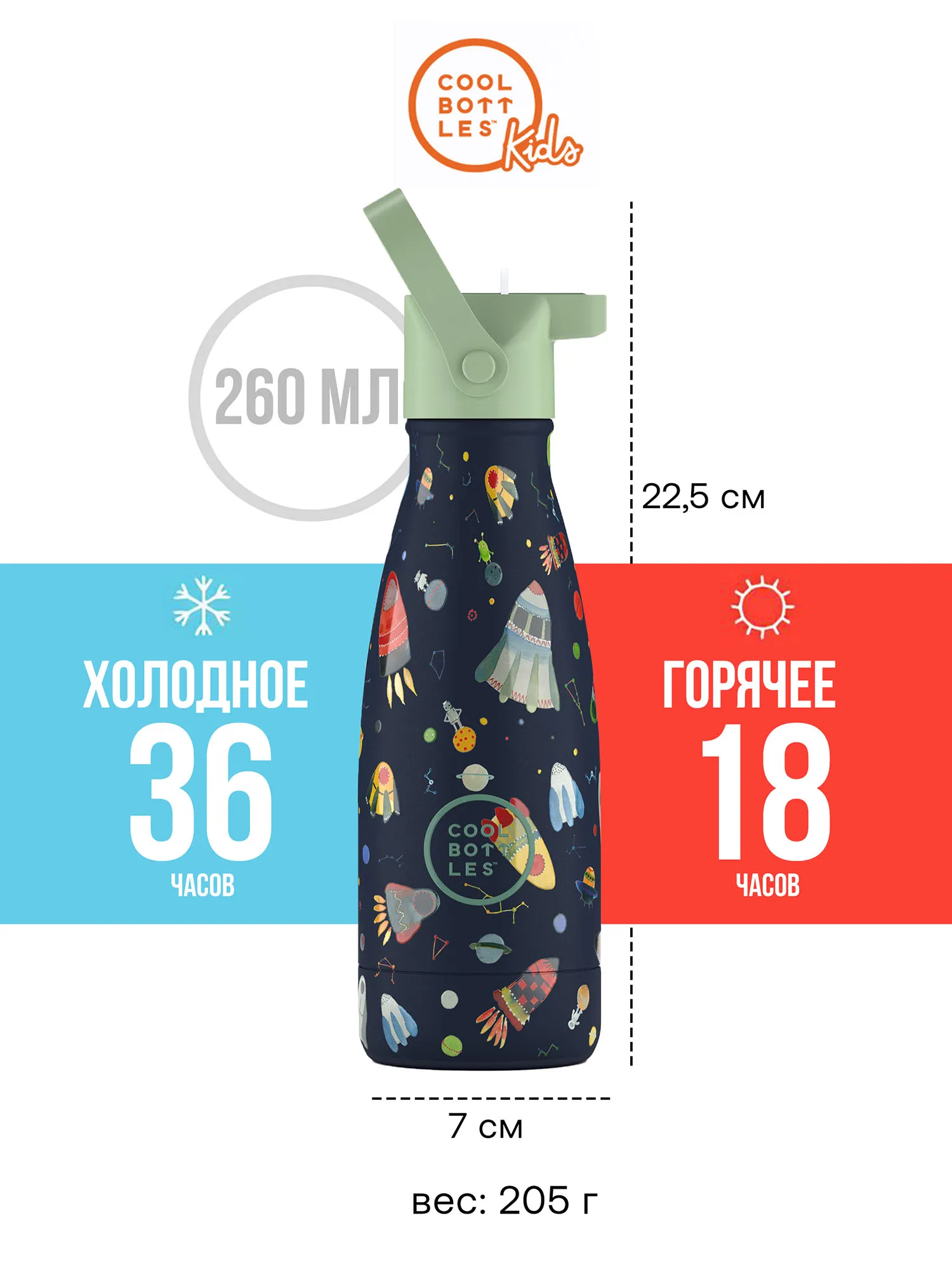 Термос–термобутылка Cool Bottles Kids серия Adventure Space Rockets 260 мл