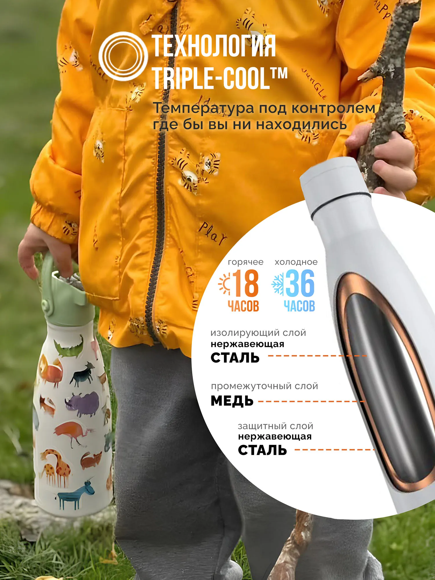 Термос–термобутылка Cool Bottles Kids серия Adventure African Safari 260 мл