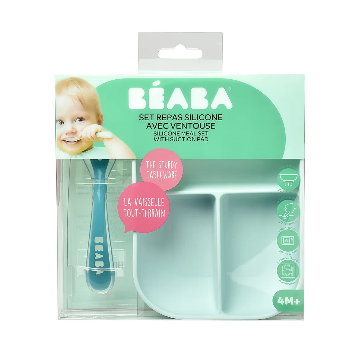 Набор детской посуды Beaba Silicone Set Blue (тарелка, ложка)
