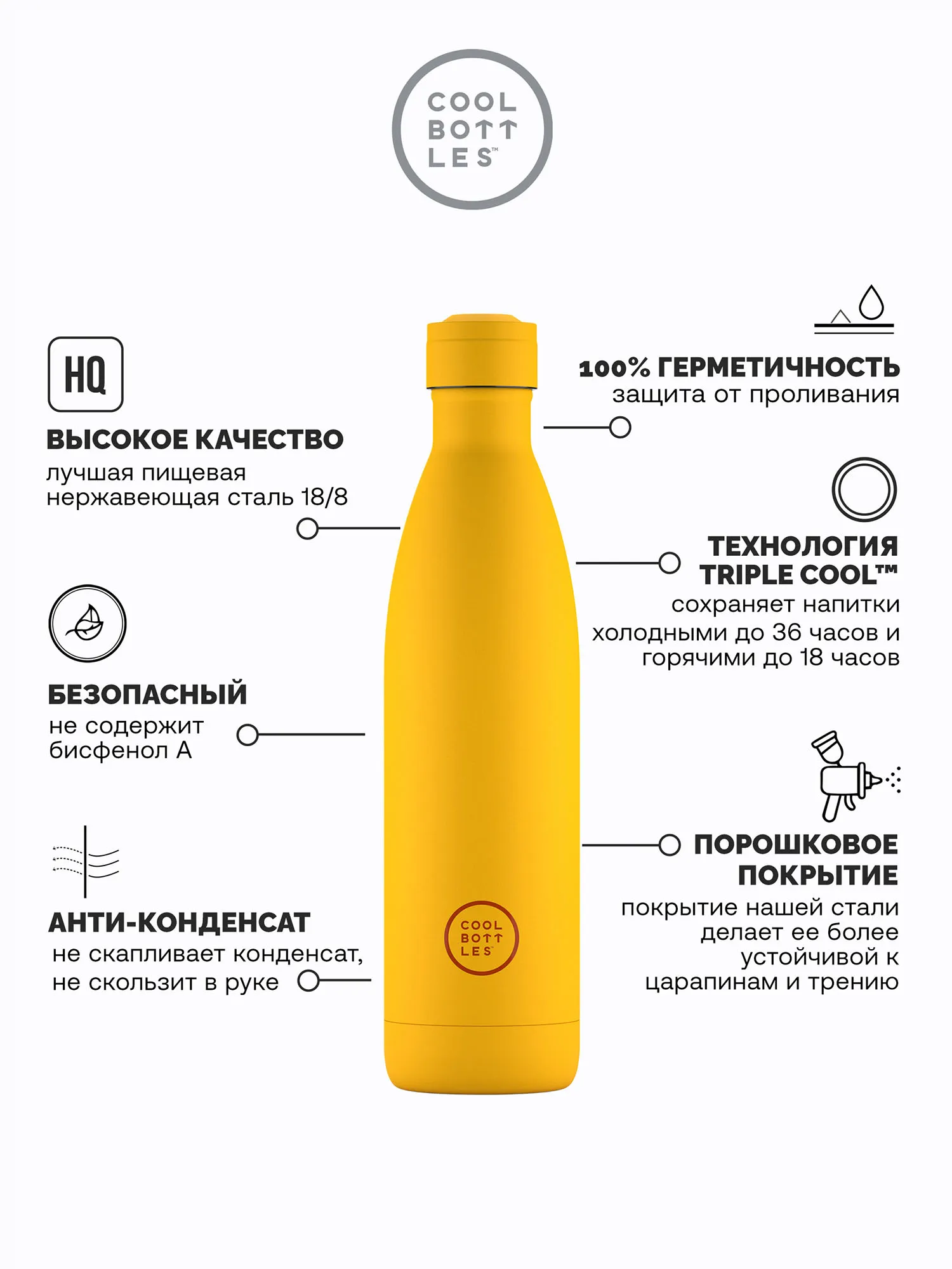 Термос–термобутылка Cool Bottles Vivid Yellow 750 мл CB750VIY