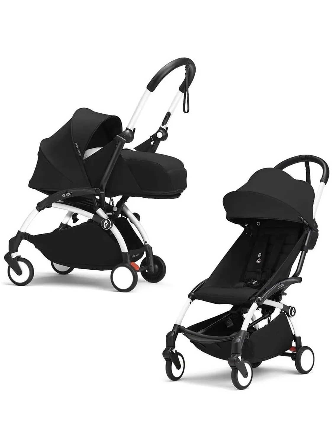 Коляска 2 в 1 Stokke YOYO3, черный, рама белая, люлька мягкая. Изображение 1