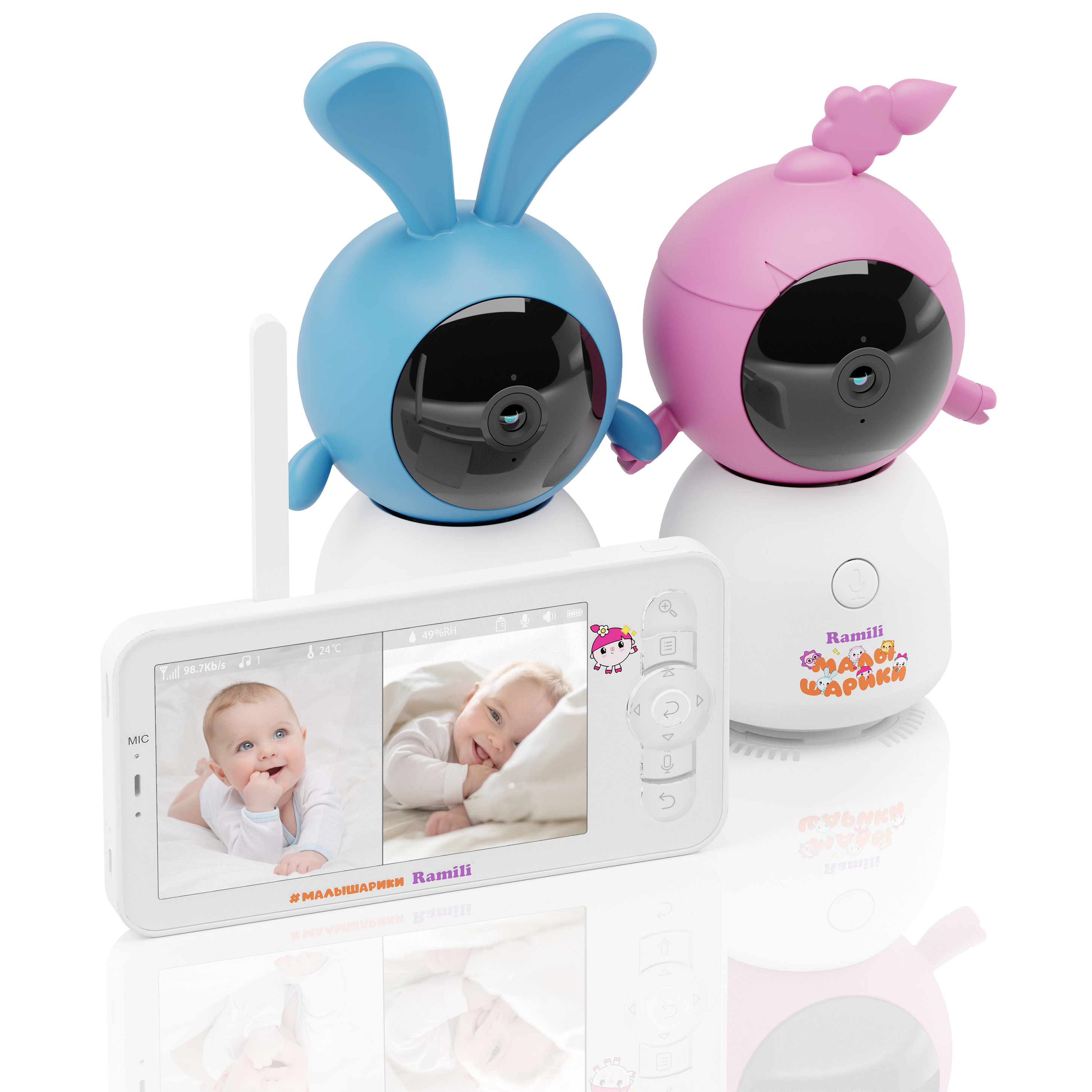 Видеоняня Ramili Baby Нюша и Крошик, Малышарики с креплениями RV100X2NUSHAKROSH
