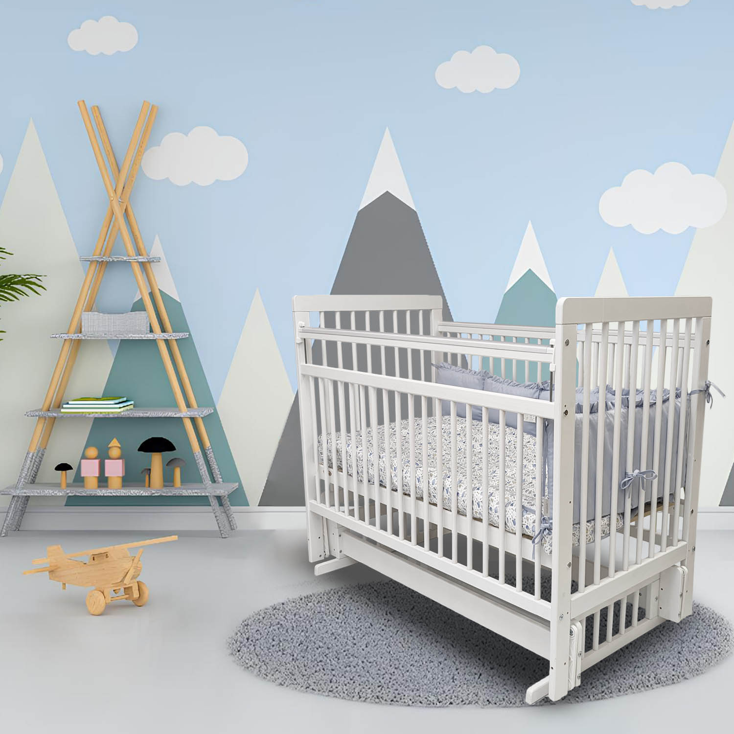 Колыбель Fiorellino Grey и Кровать Bambini 120х60 см маятник без ящика