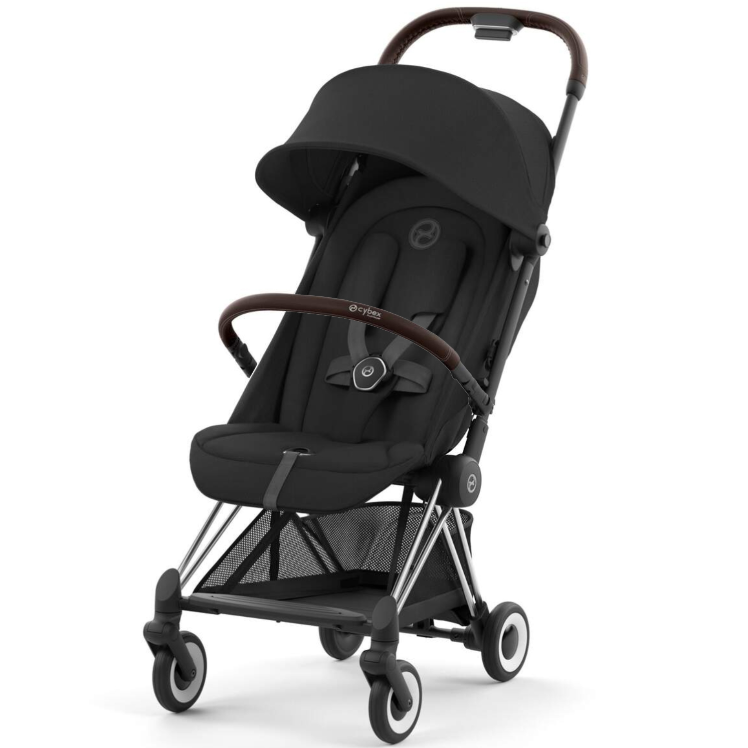Коляска прогулочная Cybex Coya шасси Chrome Brown с дождевиком и бампером