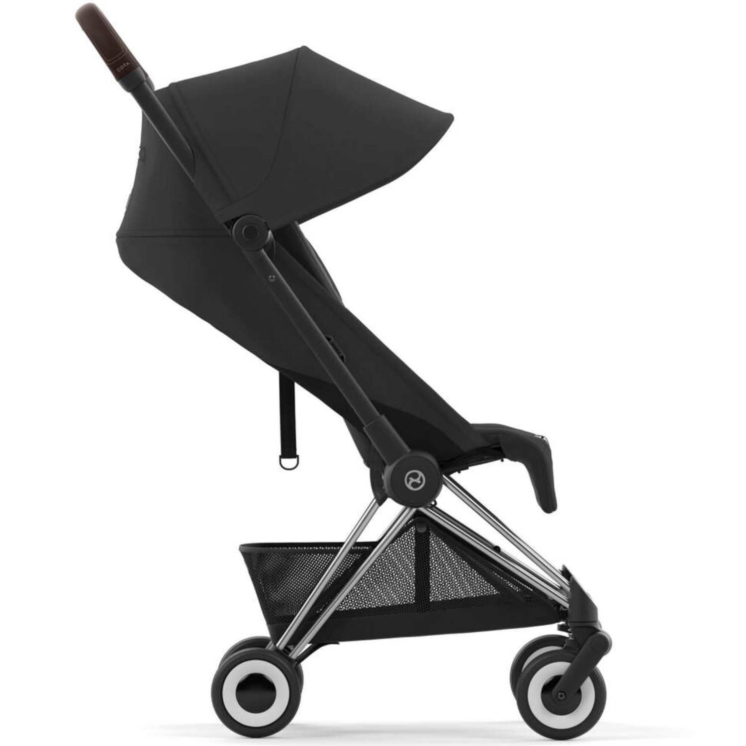 Коляска прогулочная Cybex Coya шасси Chrome Brown с дождевиком и бампером