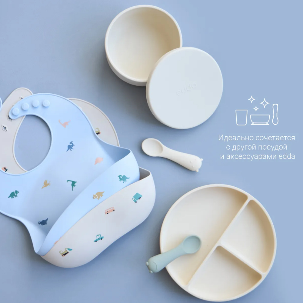 Миска edda силиконовая на присоске с крышкой