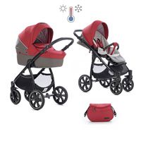 Коляска 2 в 1 NOORDI Fjordi Sport (Норди) Melange Leather Scarlet 844 (термолюлька) с багажной сумкой