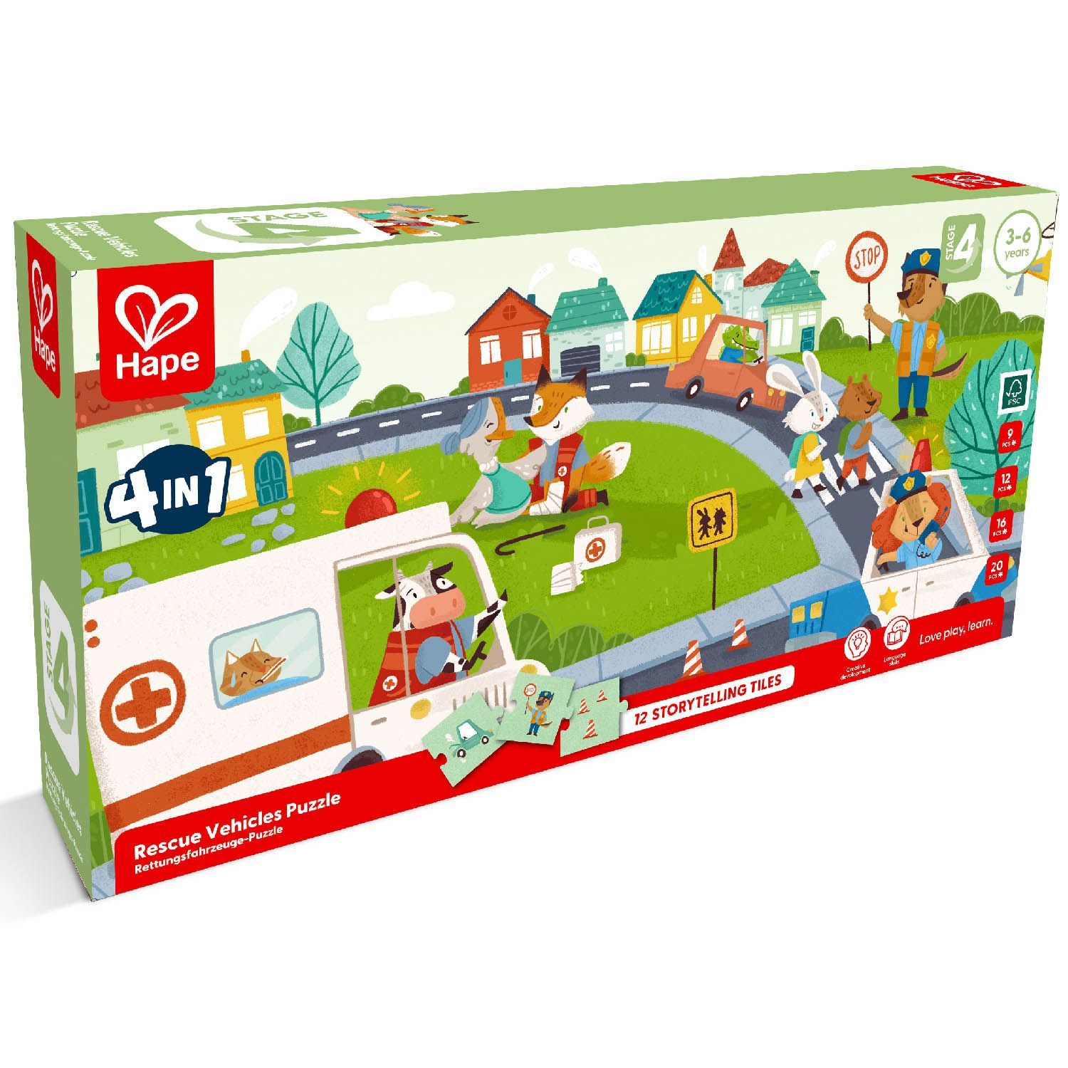 Пазл HAPE для детей Спасательные машины 4в1, 76 элементов E1639_HP