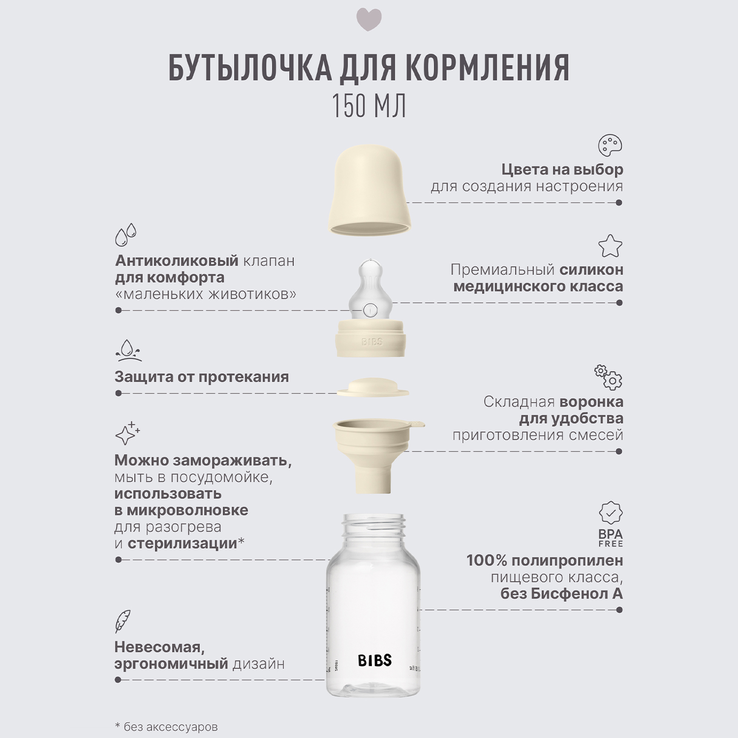 Бутылочка для кормления BIBS с силиконовой соской медленный поток 150 мл