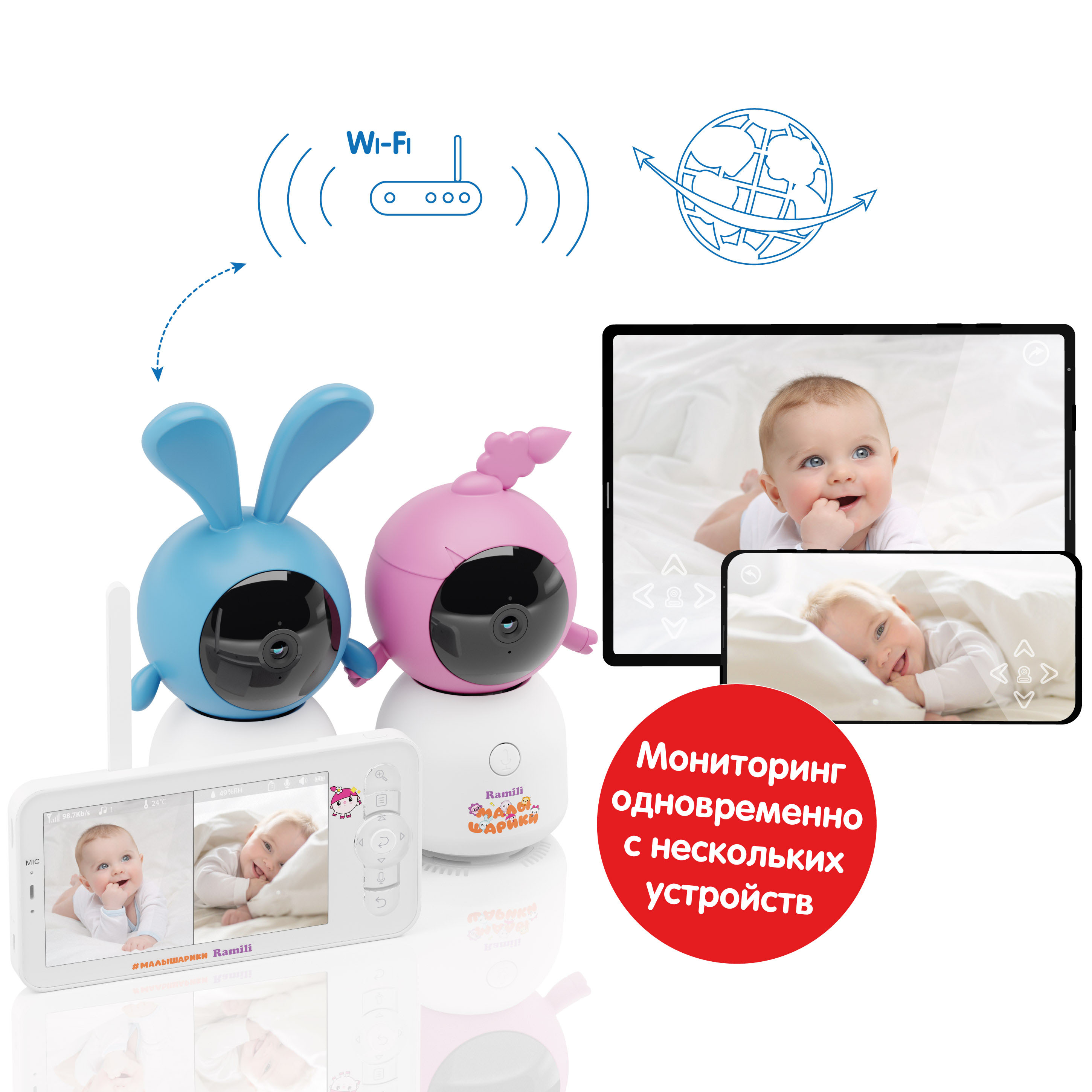 Видеоняня Ramili Baby Нюша и Крошик, Малышарики с креплениями RV100X2NUSHAKROSH