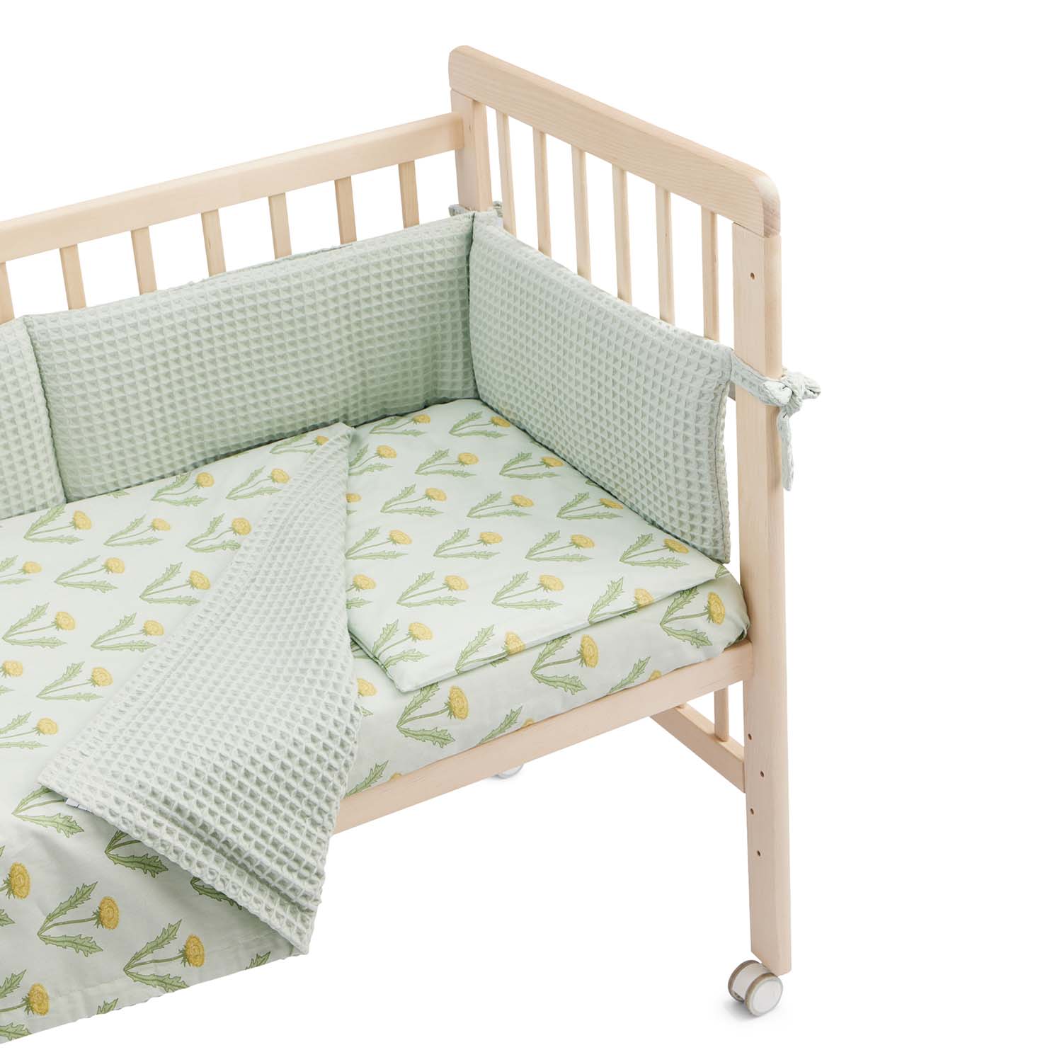 Колыбель Tutti Bambini ZiZee Oak and Charcoal + ДВА Бортика Happy Baby в кроватку 120х60 вафля зеленый 87555