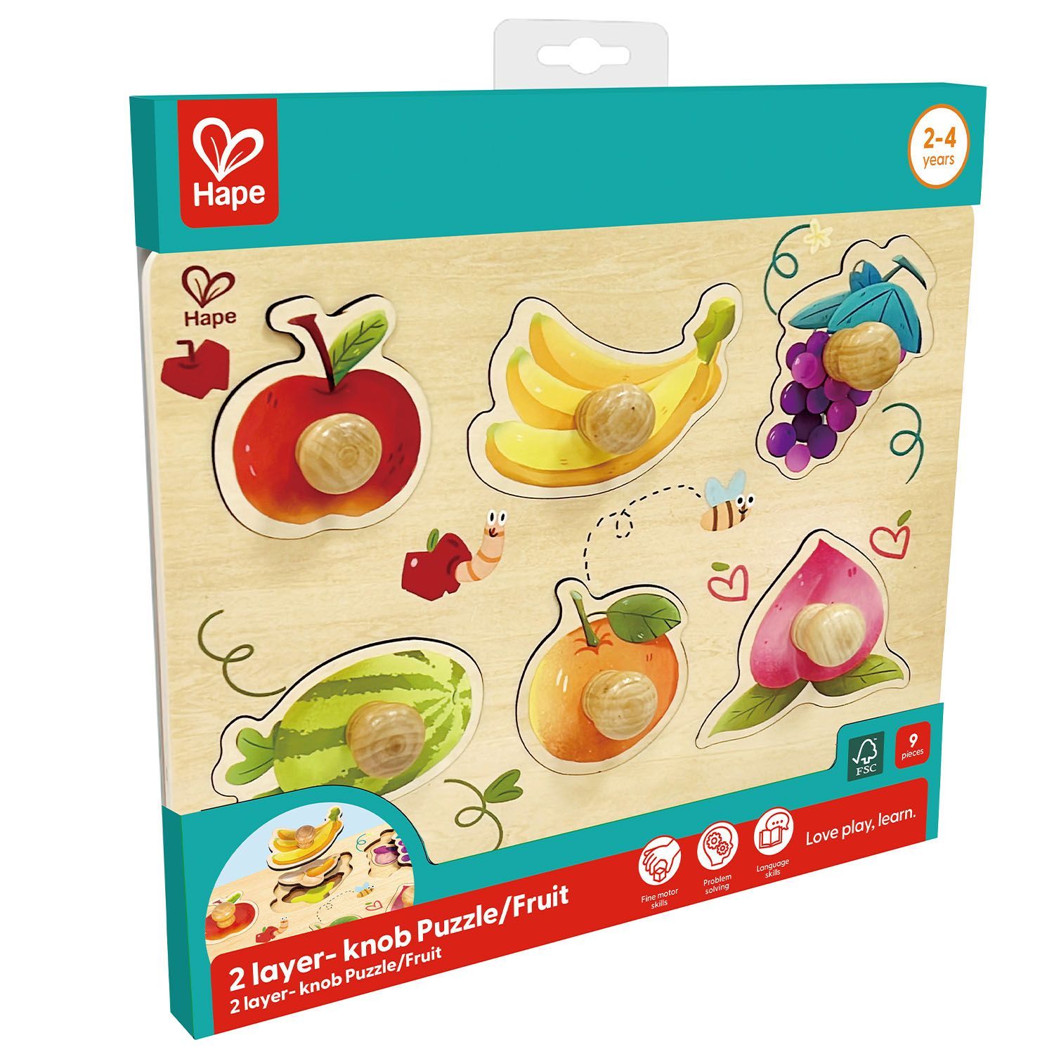 Пазл Hape для детей «Умняша» Фрукты, вкладыши с ручками E1654_HP