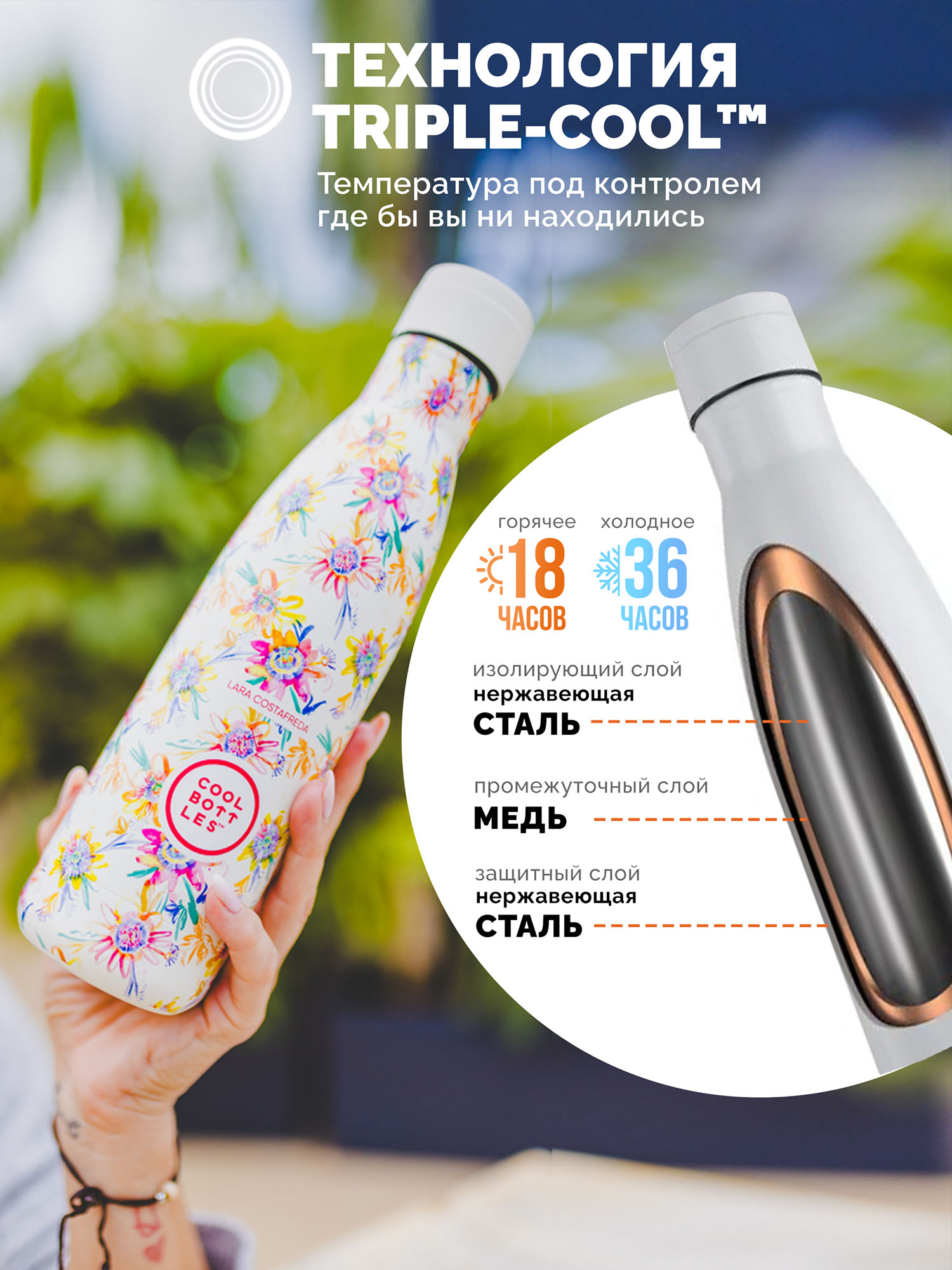 Термос-термобутылка Cool Bottles Lara Costrafreda Secret Blossoms 500 мл