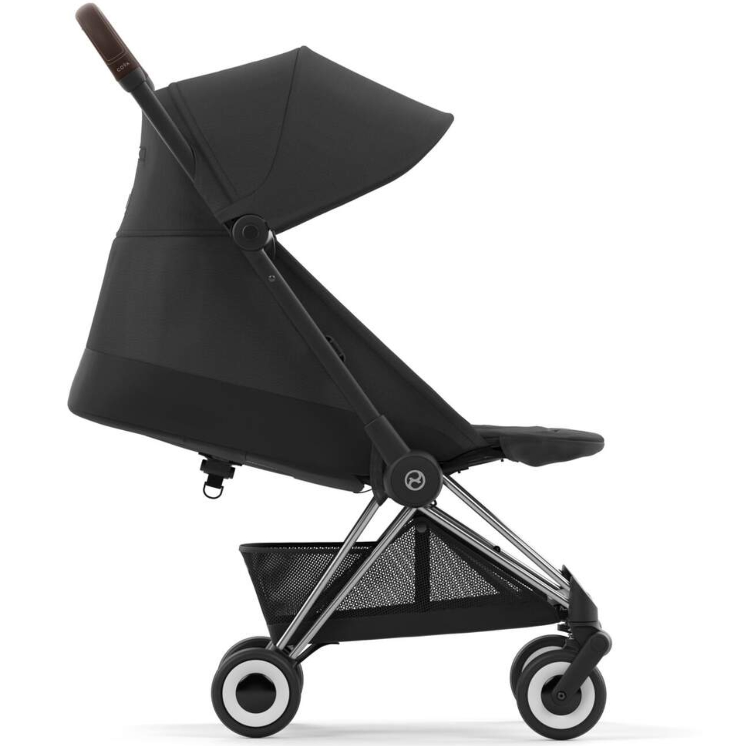 Коляска прогулочная Cybex Coya шасси Chrome Brown с дождевиком и бампером
