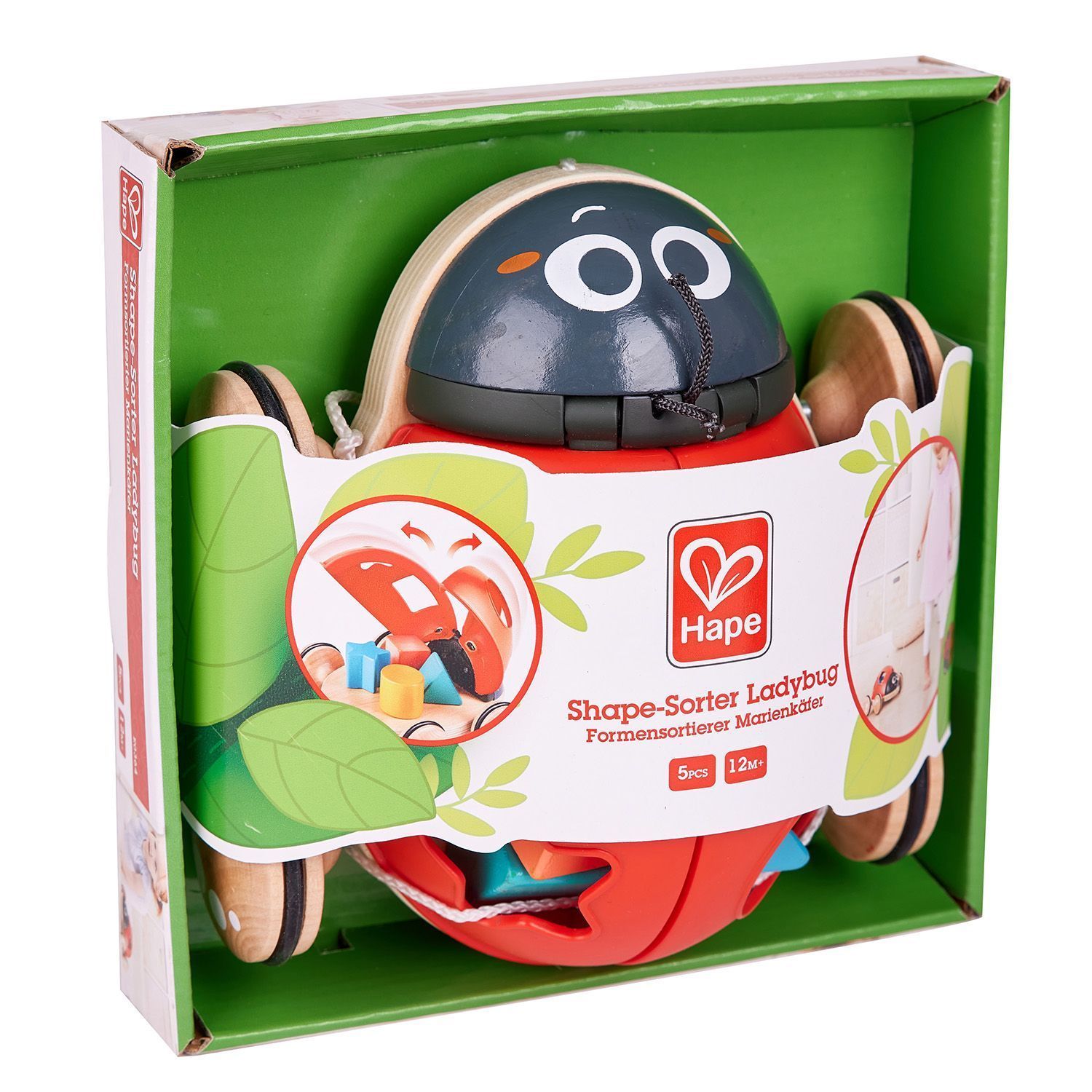 Игрушка каталка-сортер Hape «Божья коровка», 5 предметов