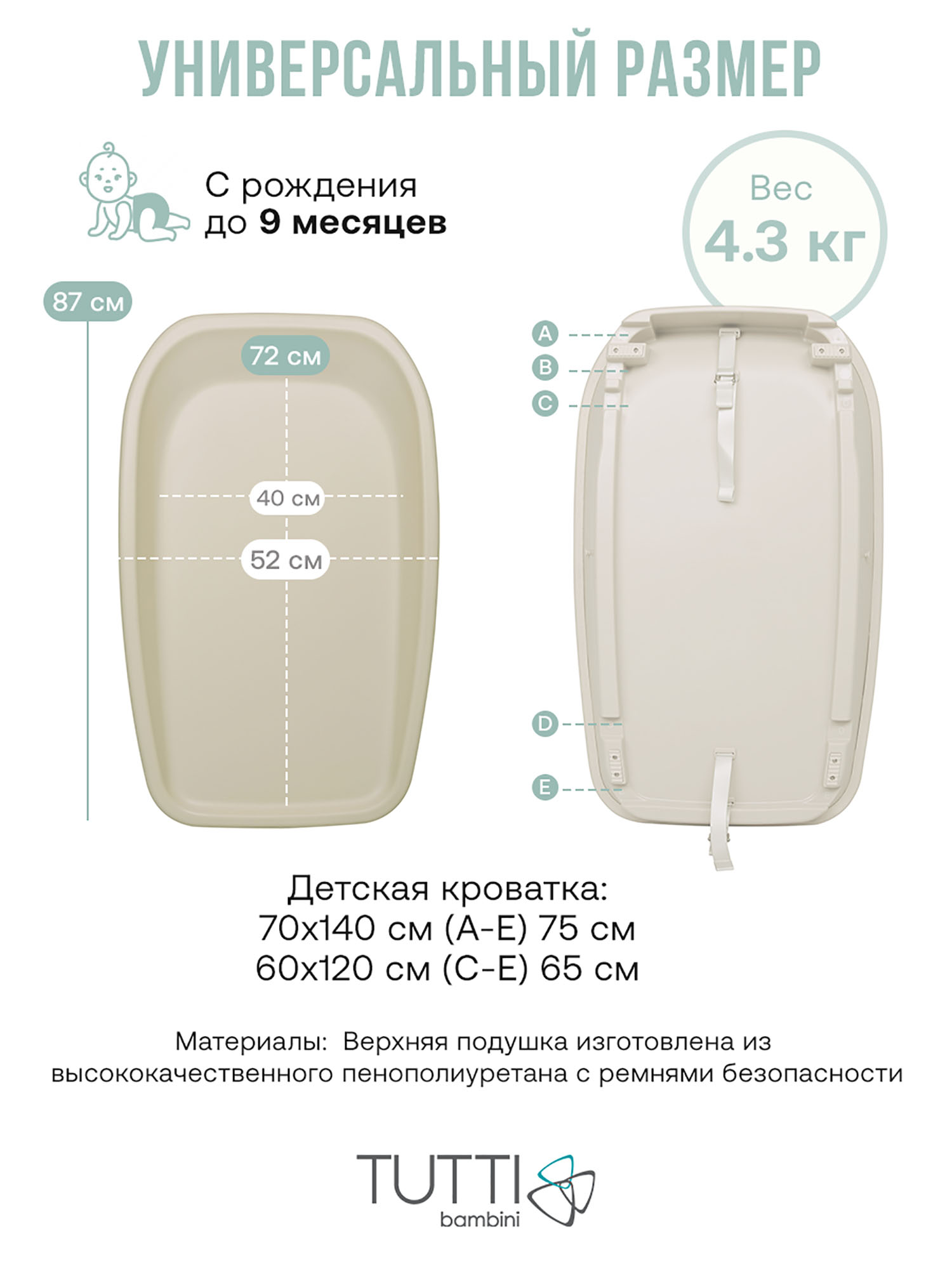Пеленальная доска Tutti Bambini Cushi на жестком основании