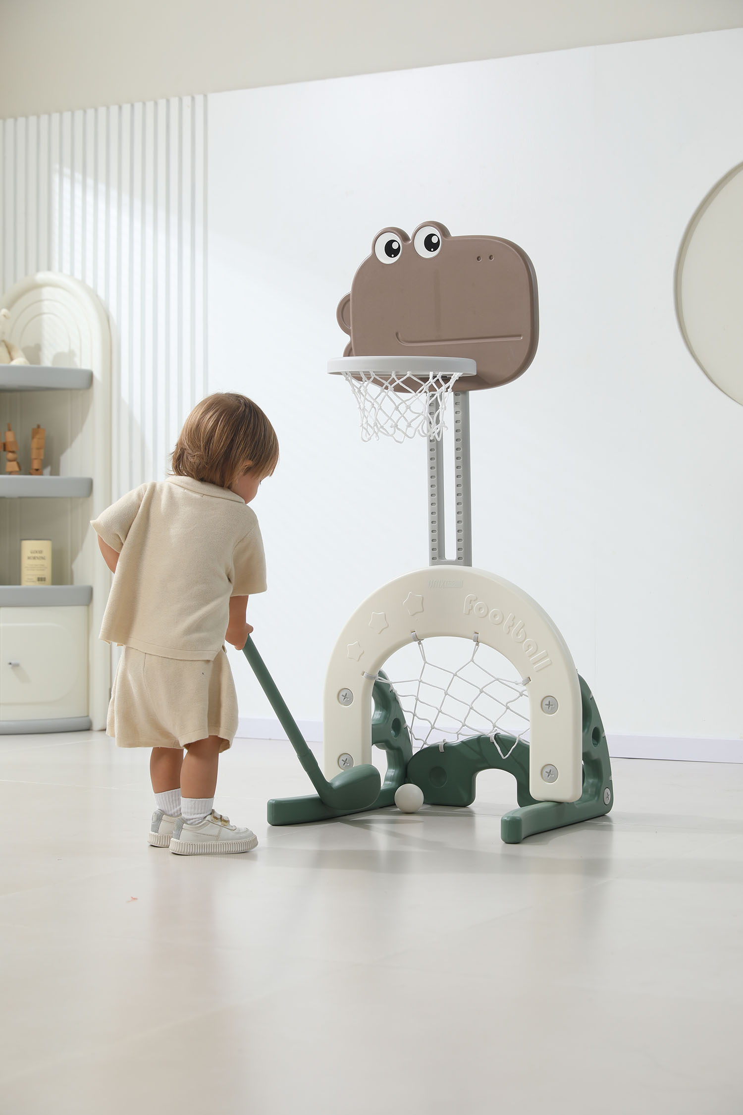 Стойка баскетбольная и хоккейные/футбольные ворота UNIX Kids Dino (3 в 1)