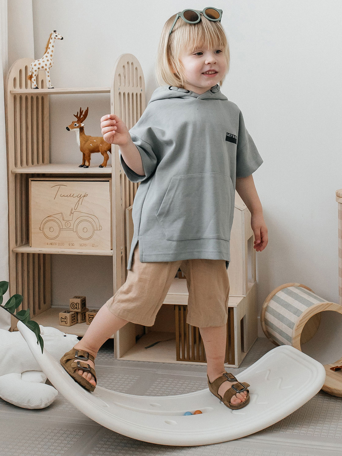 Комплект UNIX Kids: Горка Music Grey PPSL132GRY + Подарок Балансборд белый PPBB90W