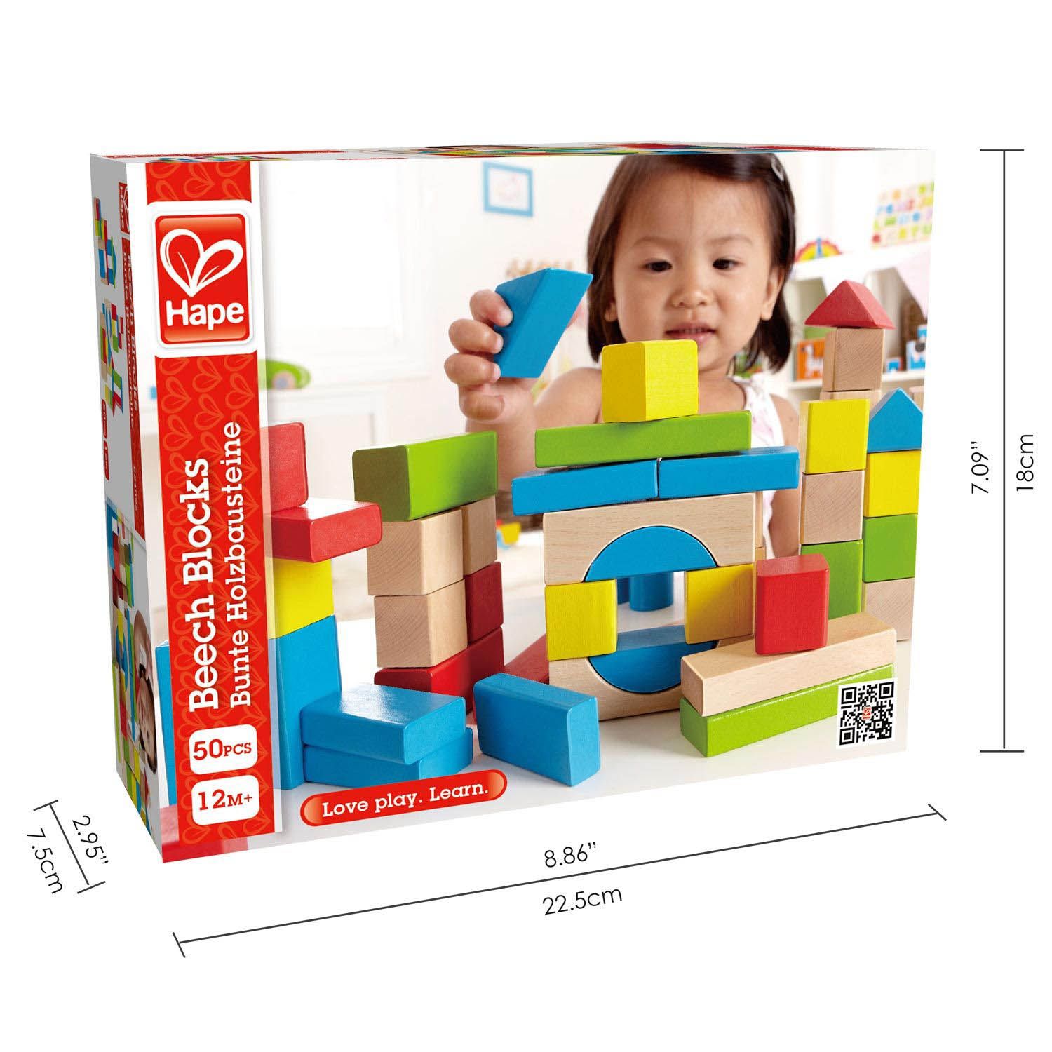 Конструктор детский HAPE цветной 50 элементов, деревянный E0409_HP