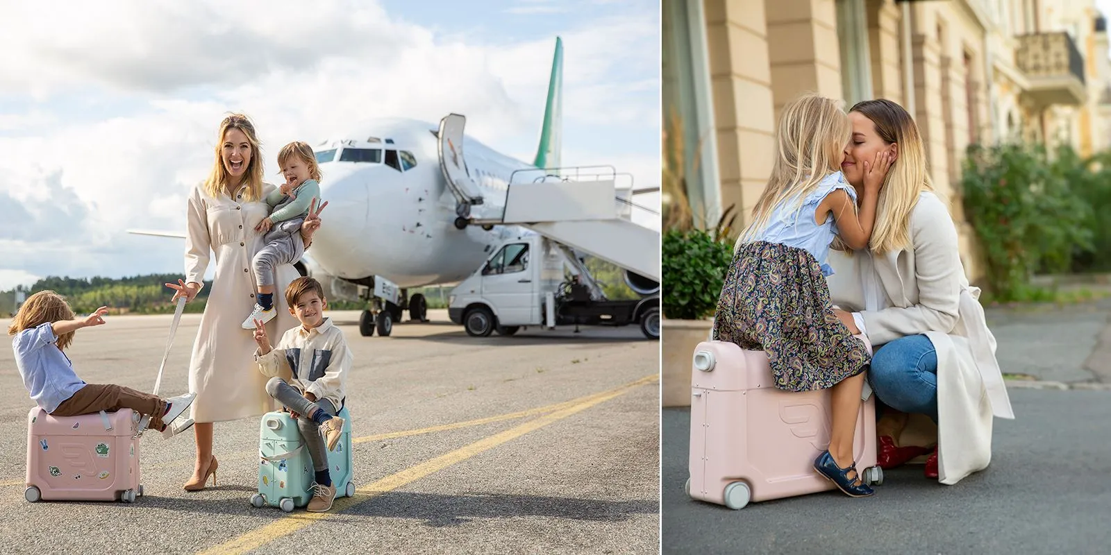 Чемодан JetKids by Stokke BedBox Green Aurora 534502  + Плед FUNNABABY Capelli белый 9215