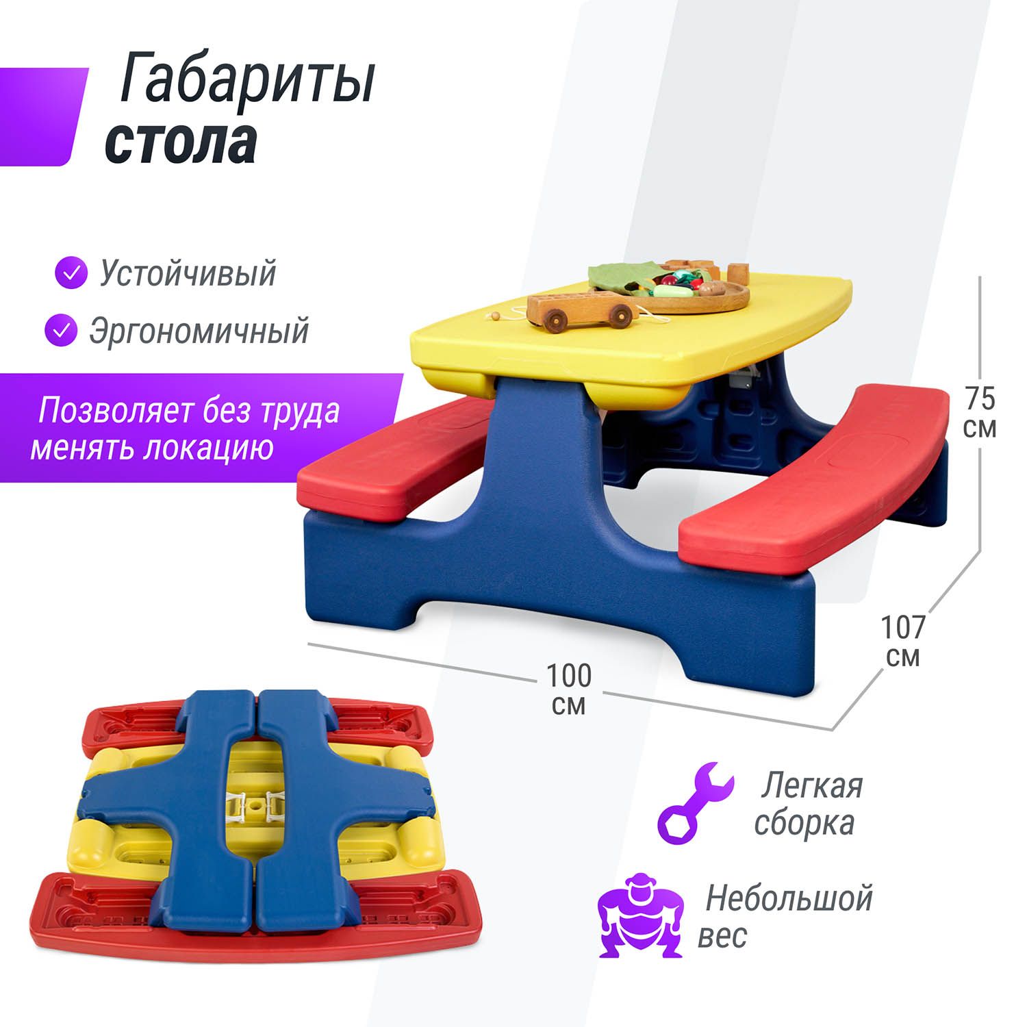 Стол садовый с лавочками UNIX Kids Garden Yellow PTGARDTB100