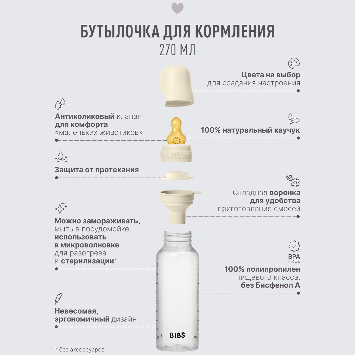 Бутылочка для кормления BIBS с латексной соской средний поток 270 мл