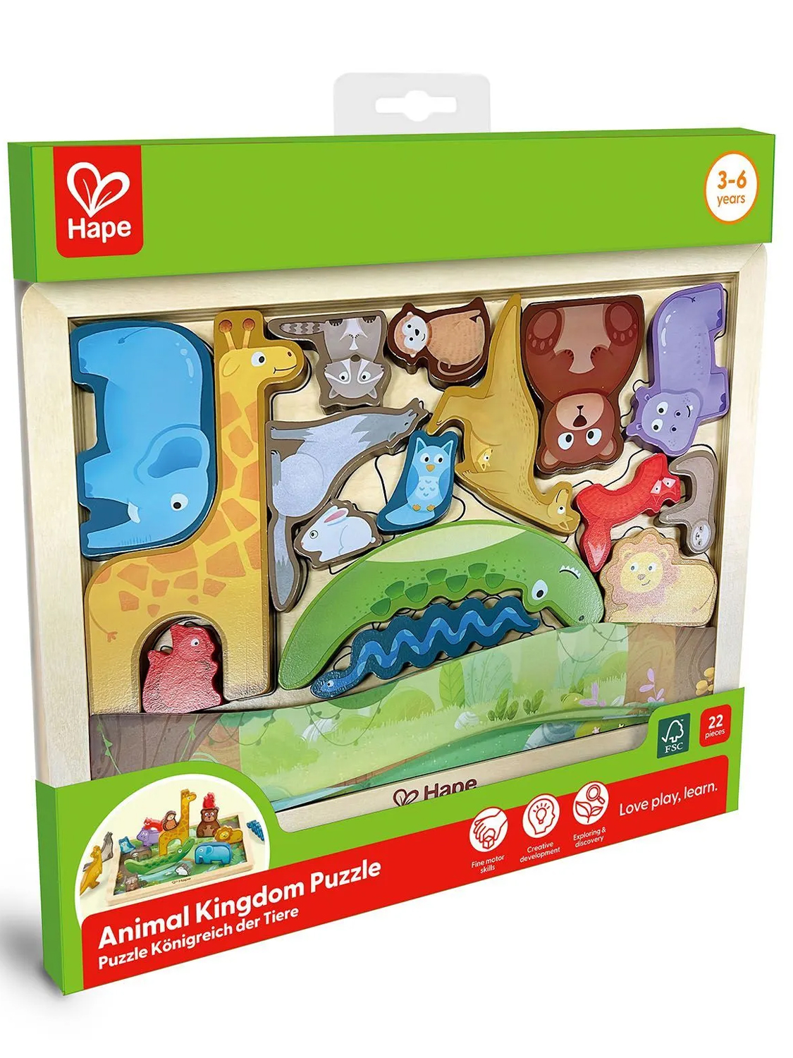 Пазл HAPE для детей "Умняша" Королевство Животных с фигурками E1656_HP