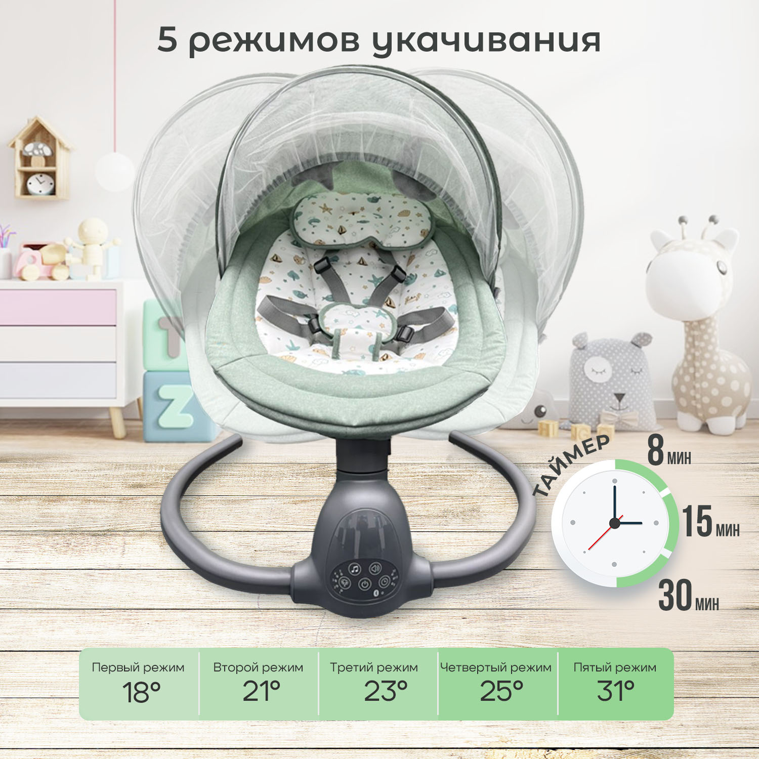 Набор: Стульчик Tutti Bambini NOVA Complete + Качели Fiorellino mint BSN001