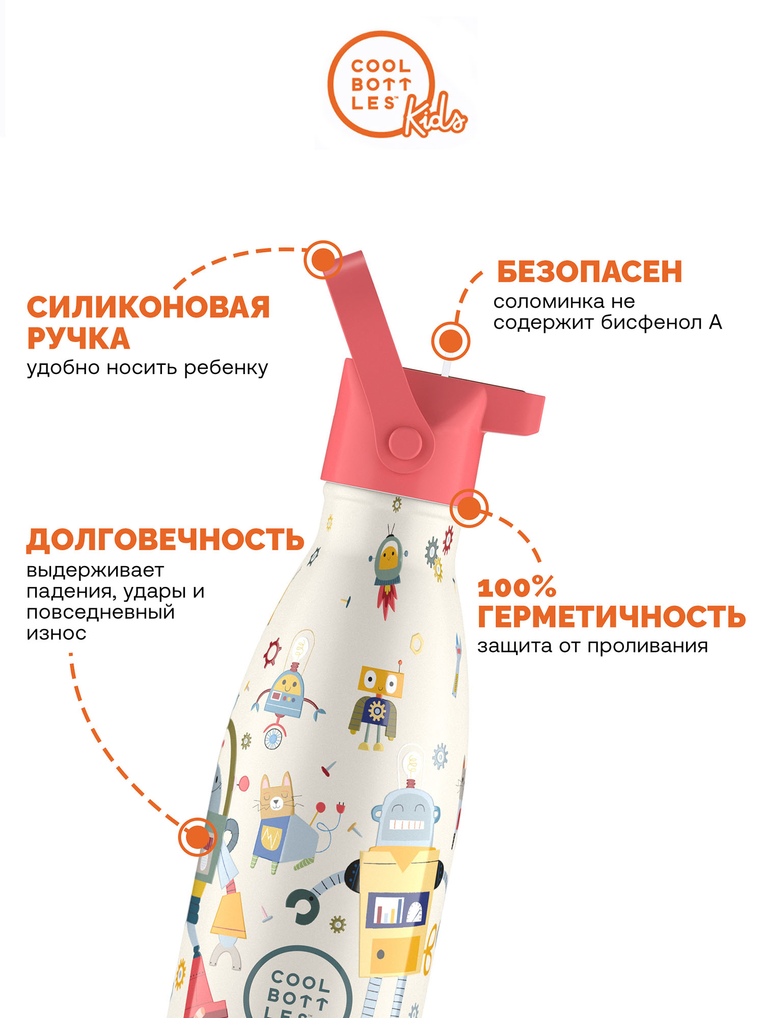 Термос–термобутылка Cool Bottles Kids серия Playland Messy Robots 350 мл