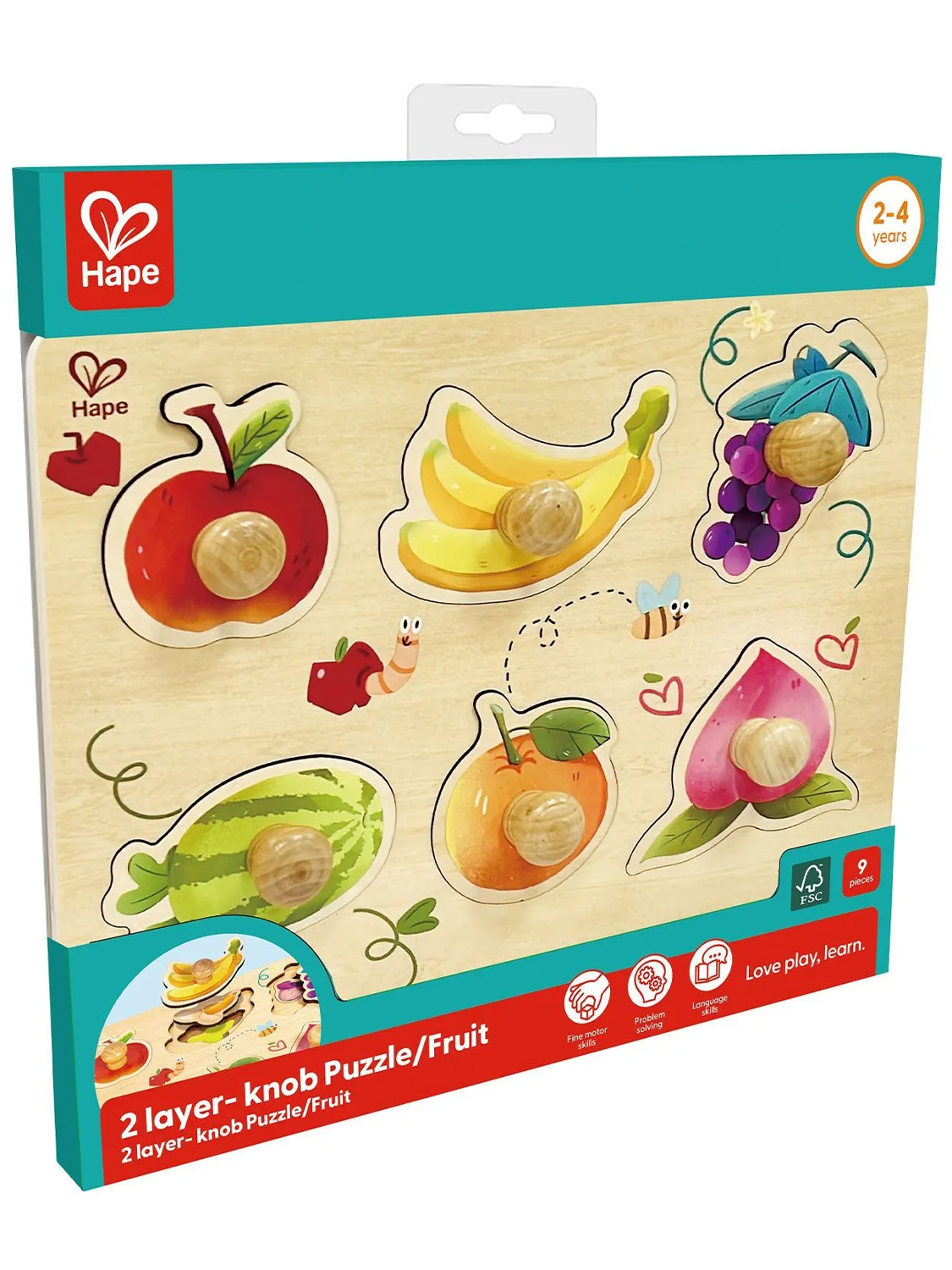 Пазл Hape для детей «Умняша» Фрукты, вкладыши с ручками E1654_HP