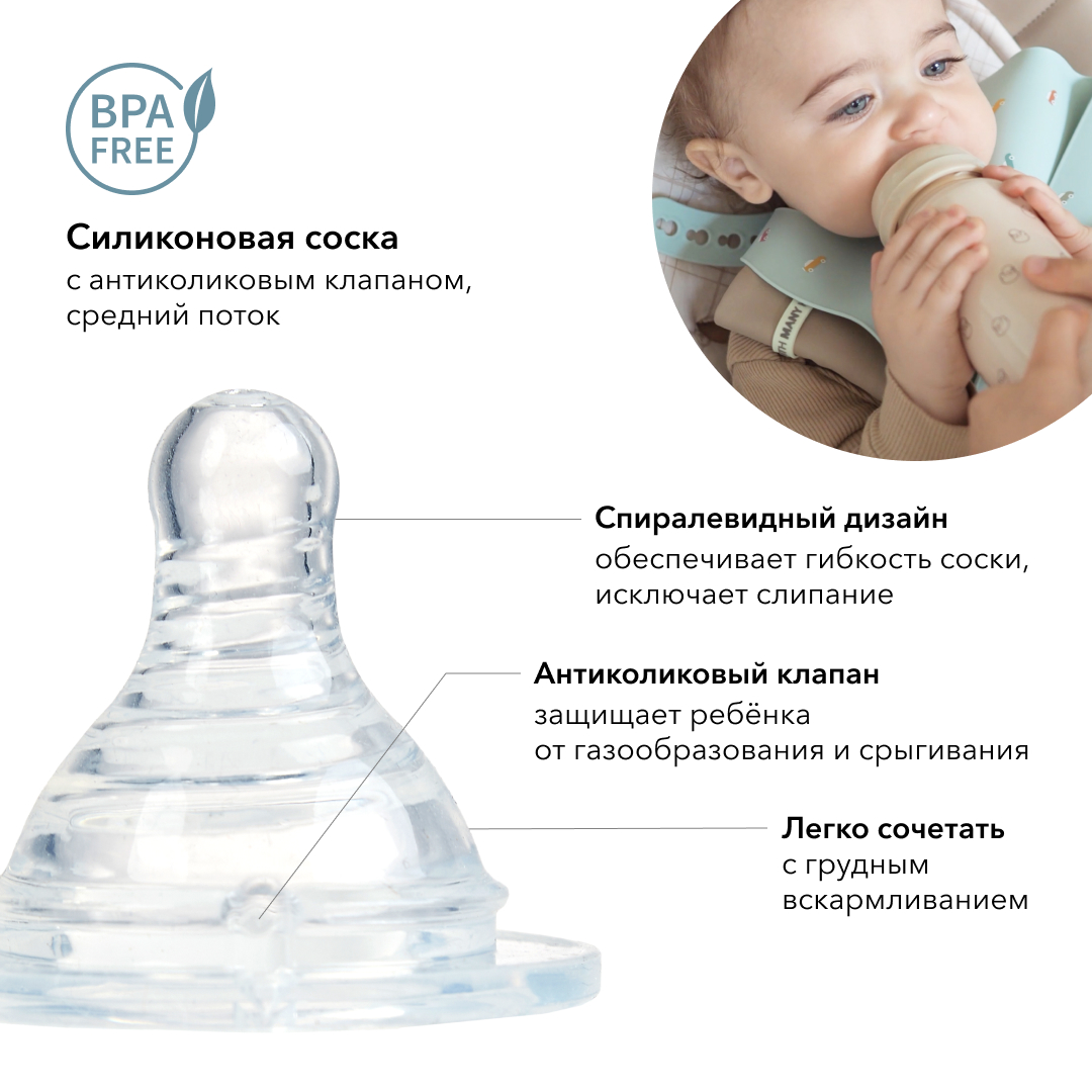 Термобутылочка Happy Baby с силиконовой соской и соской-поильником 200 мл
