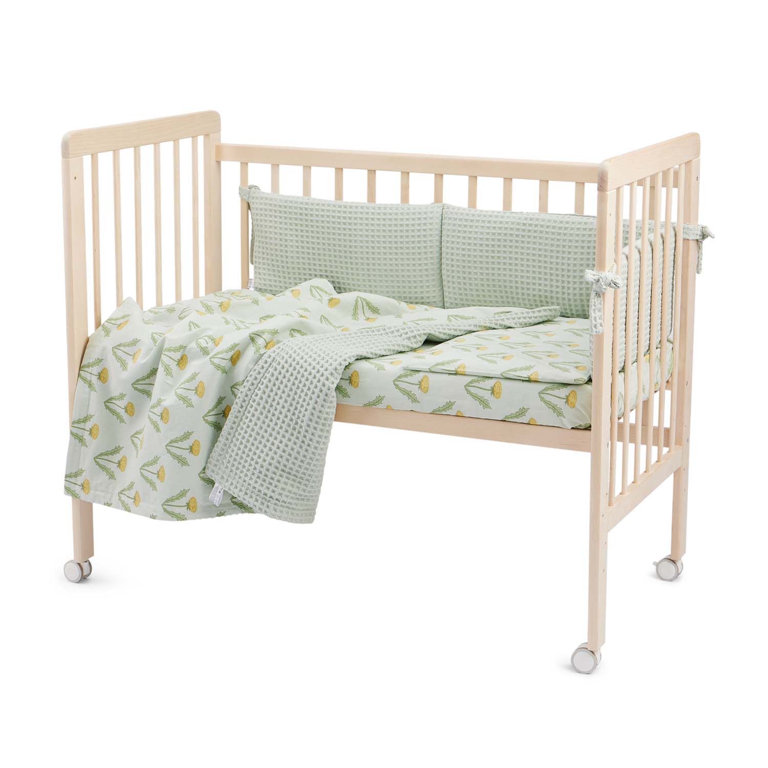 Колыбель Tutti Bambini ZiZee Oak and Charcoal + ДВА Бортика Happy Baby в кроватку 120х60 вафля зеленый 87555