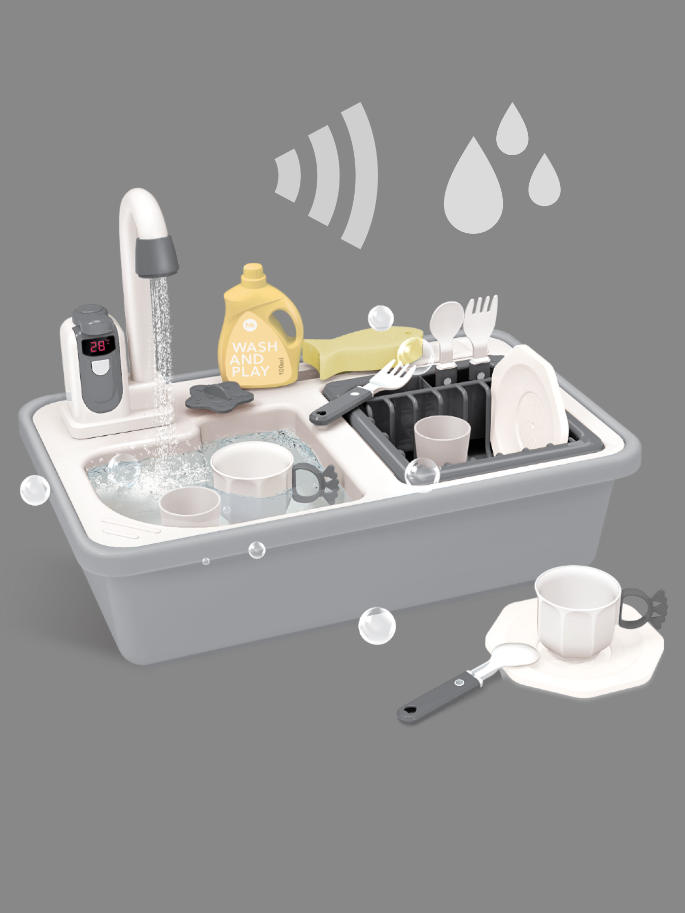 Набор игровой Happy Baby Раковина WASH AND PLAY grey 331869