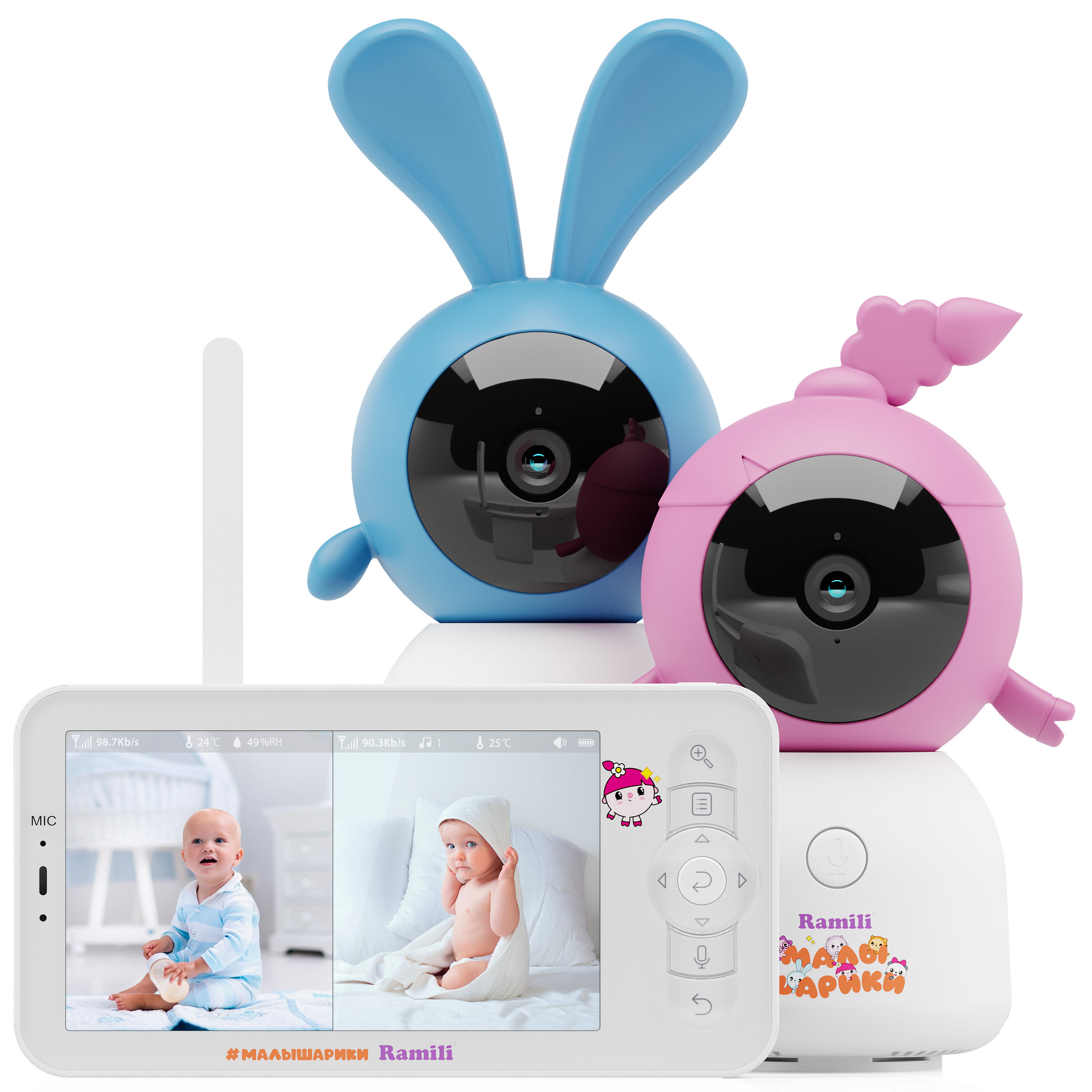 Видеоняня Ramili Baby Нюша и Крошик, Малышарики с креплениями RV100X2NUSHAKROSH