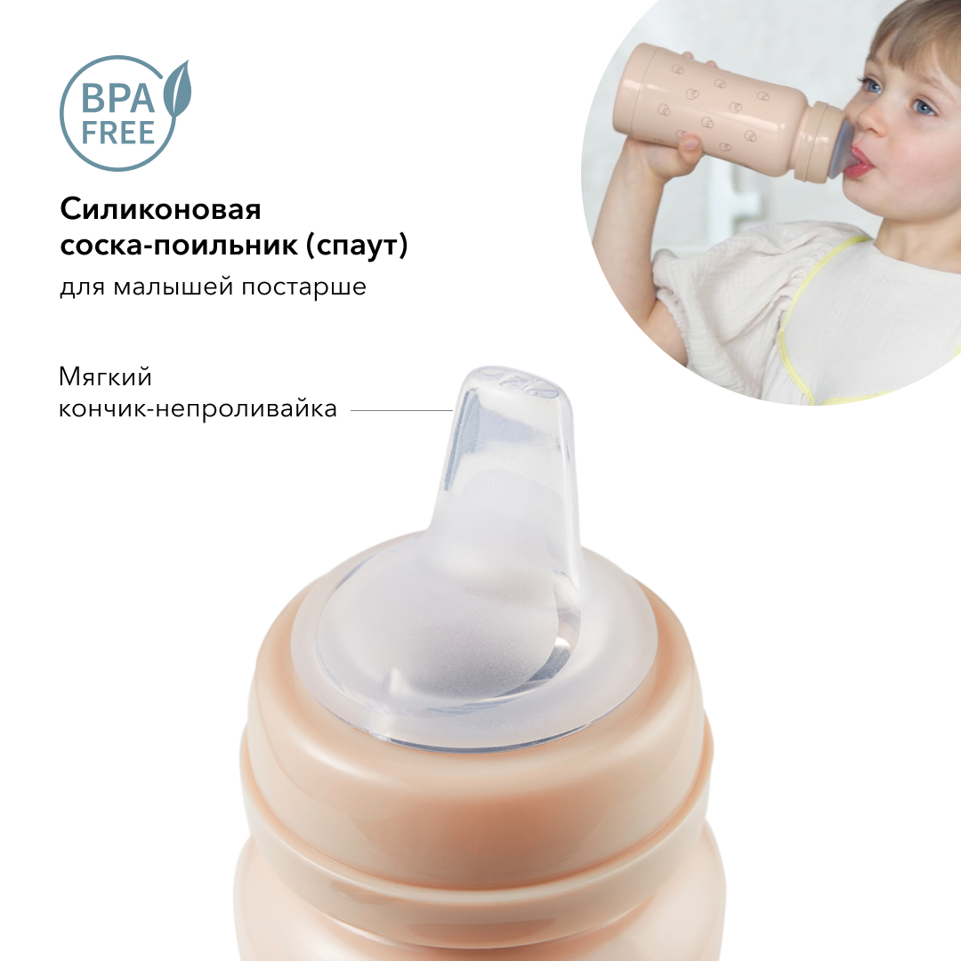 Термобутылочка Happy Baby с силиконовой соской и соской-поильником 200 мл