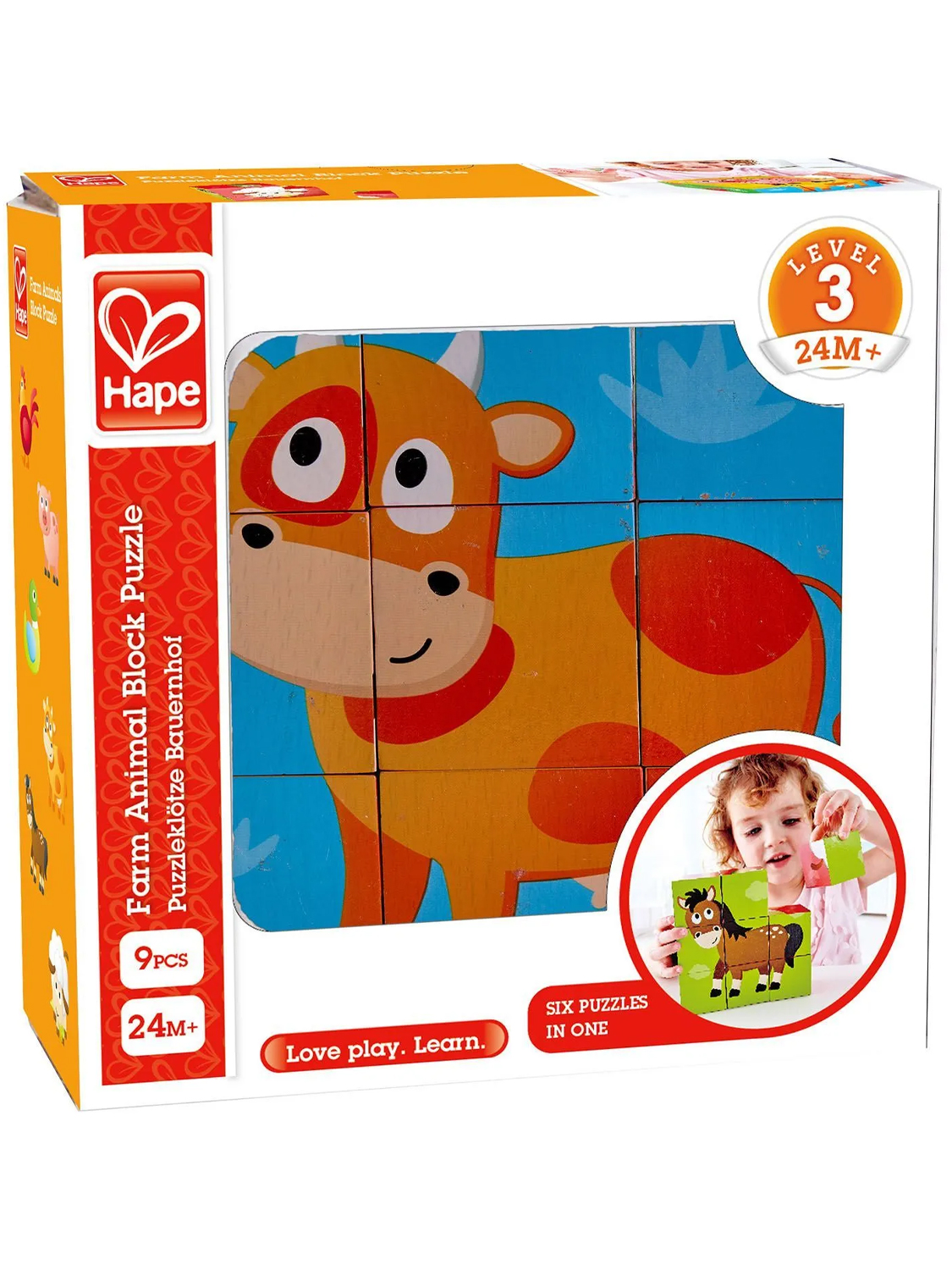 Игрушка HAPE деревянные кубики Ферма, головоломка 6 картинок E1618_HP