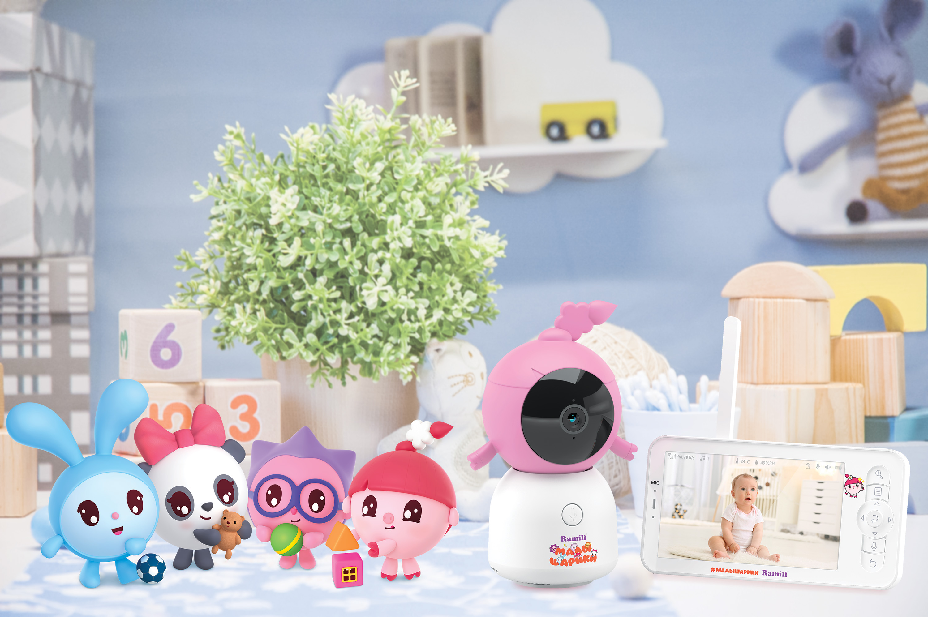 Видеоняня Ramili Baby Нюша, Малышарики, с креплением RV100NUSHA
