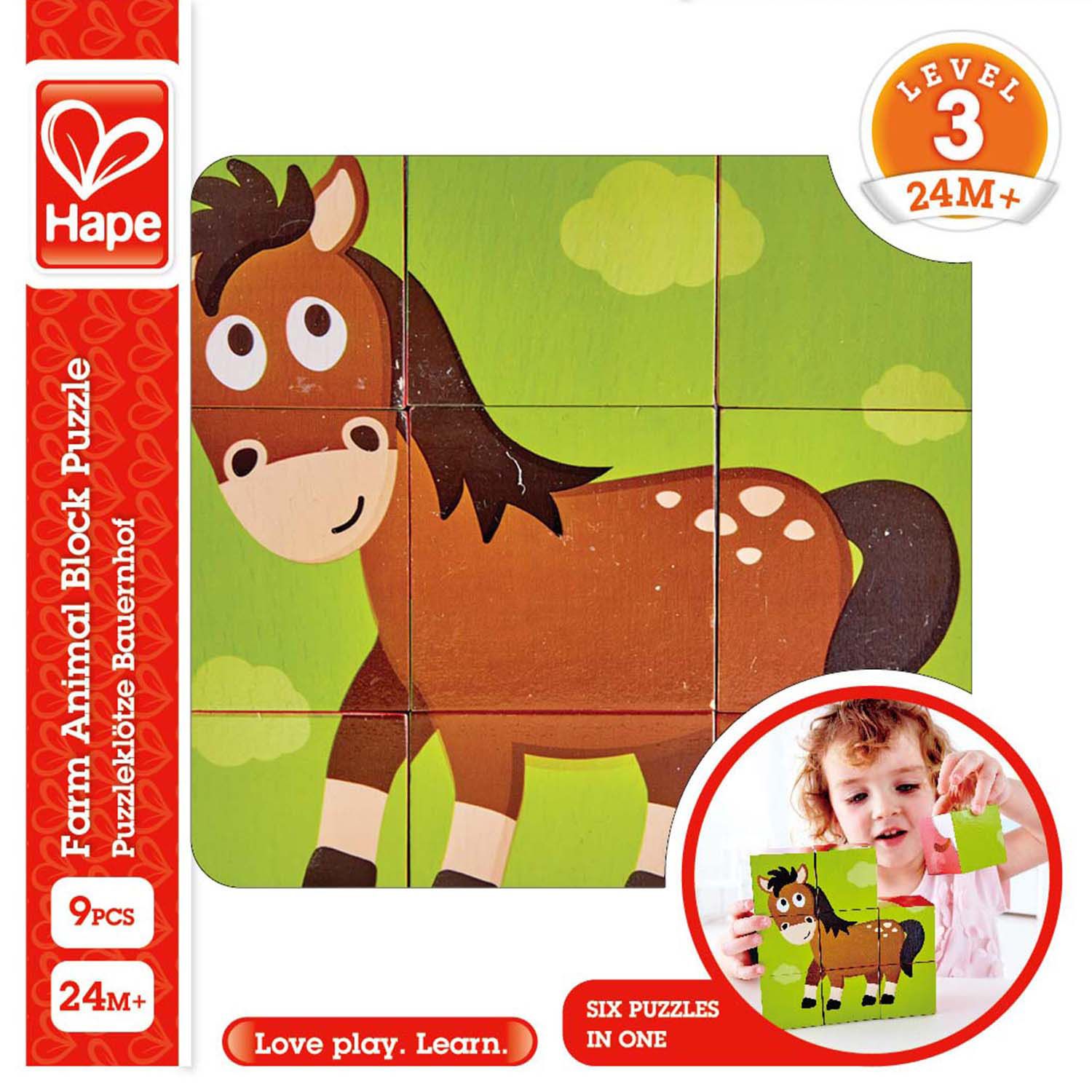 Игрушка HAPE деревянные кубики Ферма, головоломка 6 картинок E1618_HP