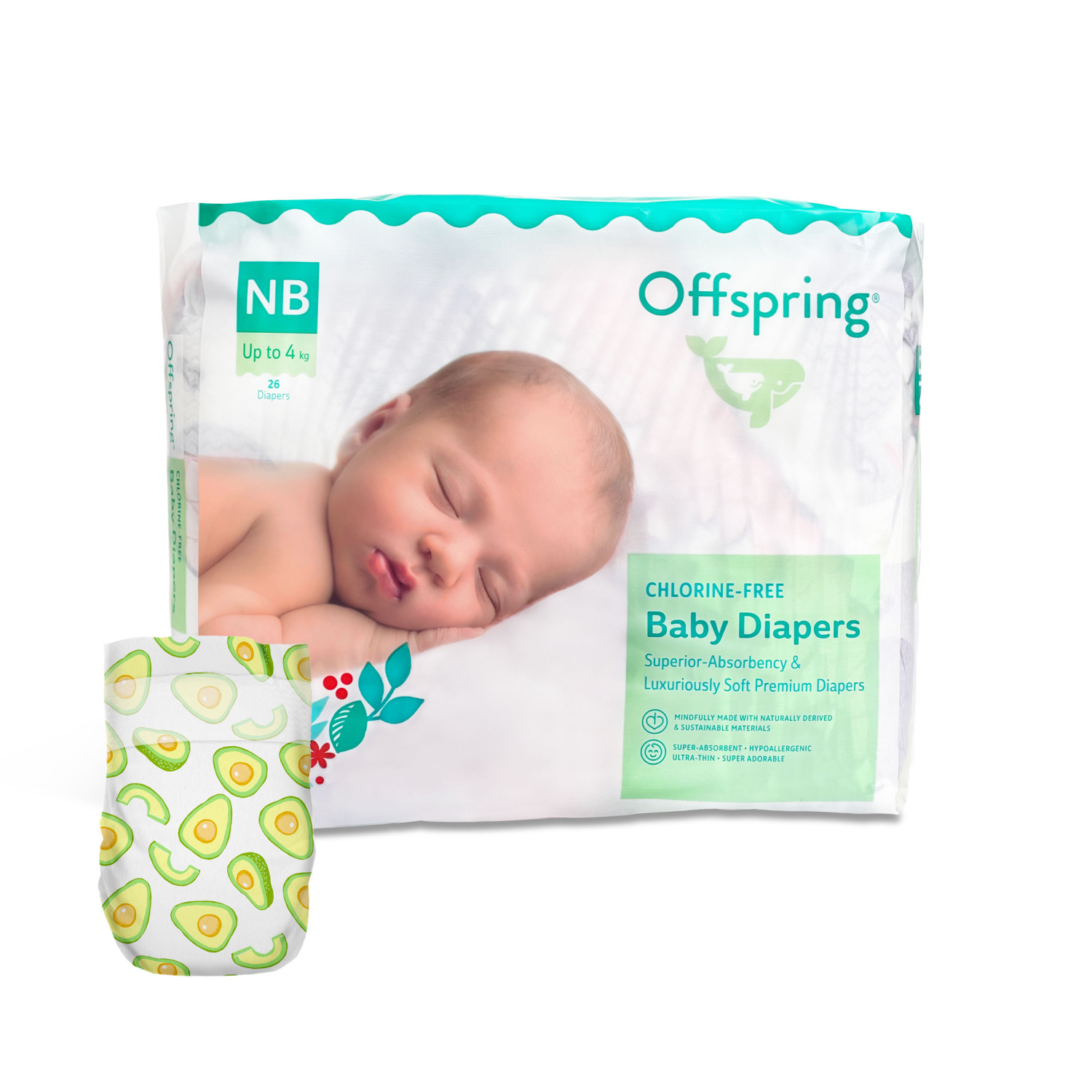 Подгузники Offspring NB 2-4 кг Авокадо 26 шт