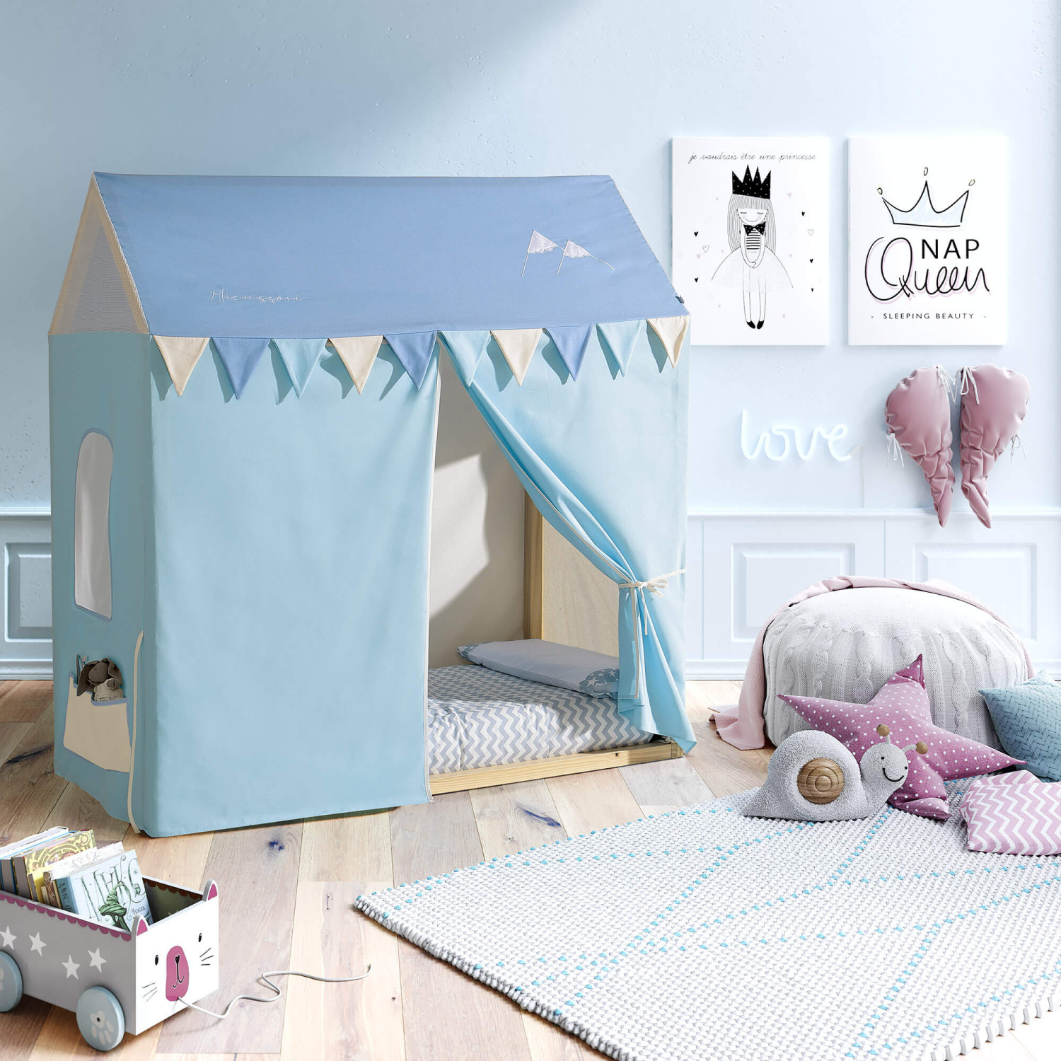 Комплект Micuna Tipi House №1: кровать 140х70 MONT-1874 natural wax + балдахин ТХ-1906 Camp