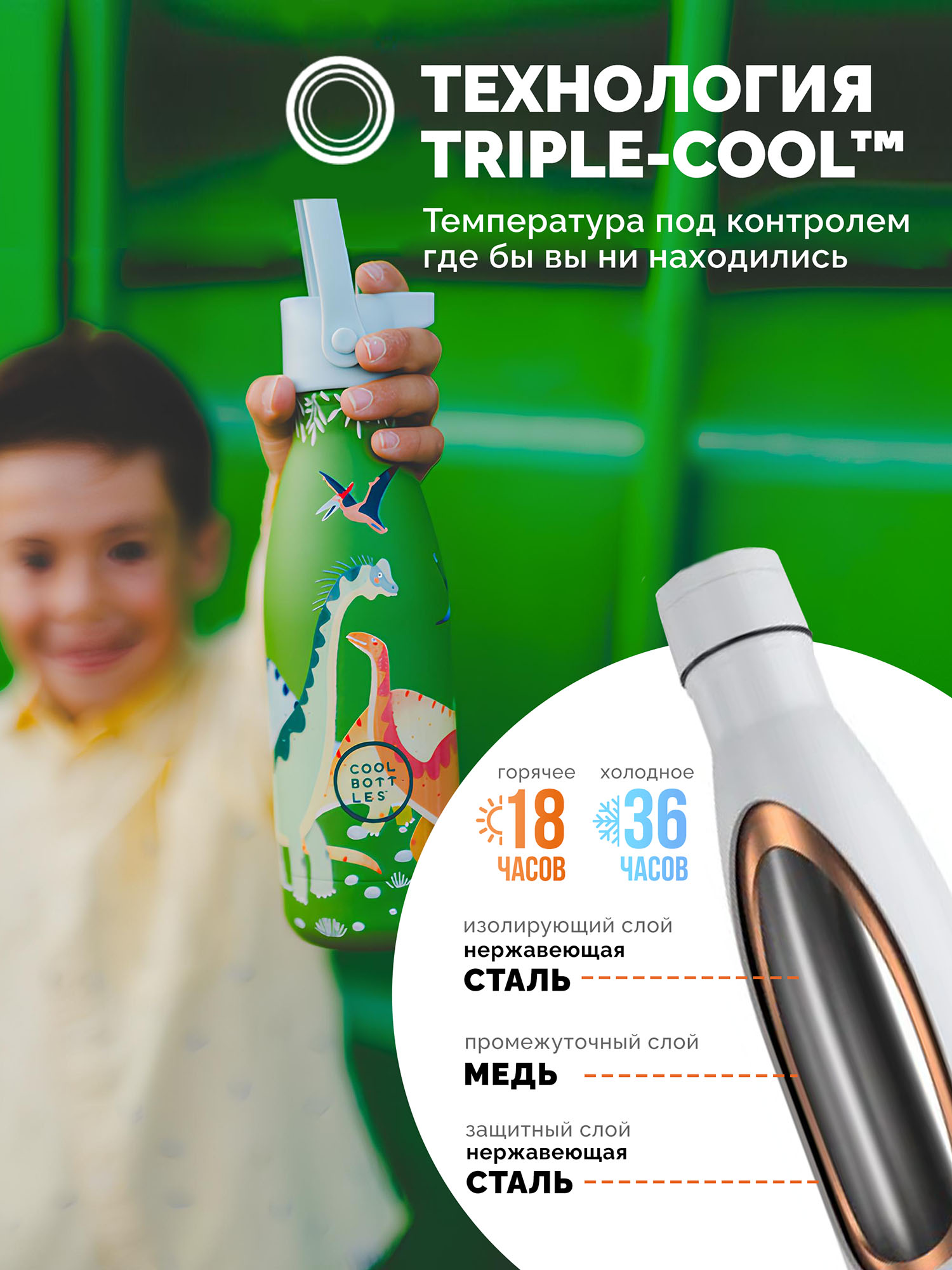 Термос–термобутылка Cool Bottles Kids серия Wonders Jurassic Era 350 мл