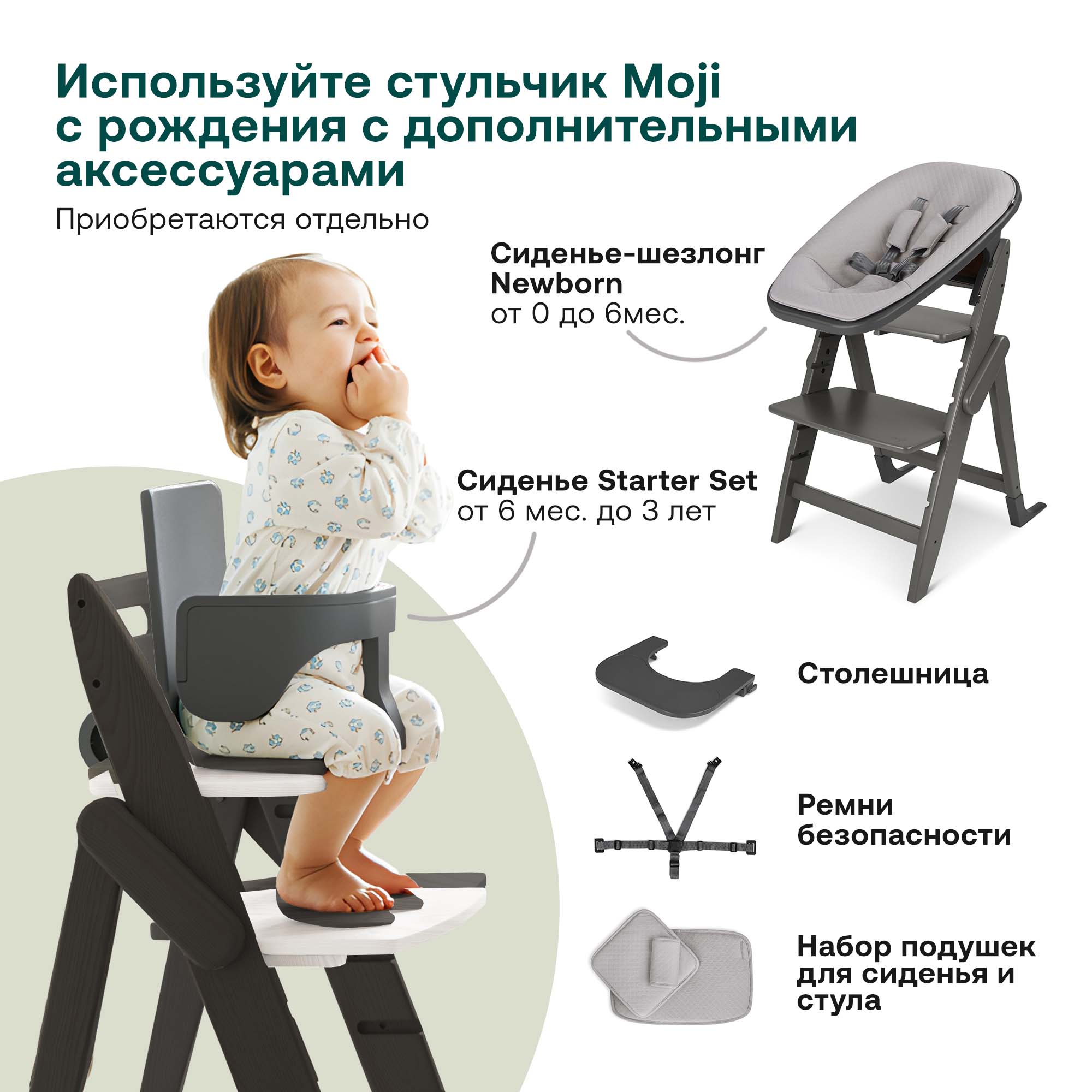 Растущий стульчик для кормления Moji by ABC-Design Yippy Plain