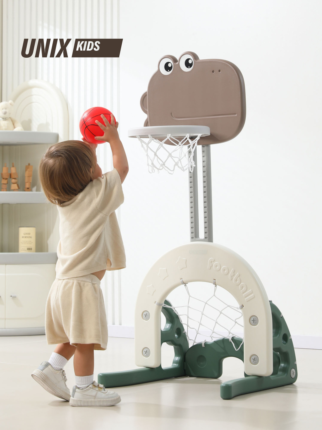 Стойка баскетбольная и хоккейные/футбольные ворота UNIX Kids Dino (3 в 1)