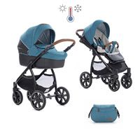 Коляска 2 в 1 NOORDI Fjordi Sport (Норди) Melange Leather Teal 847 (термолюлька) с багажной сумкой